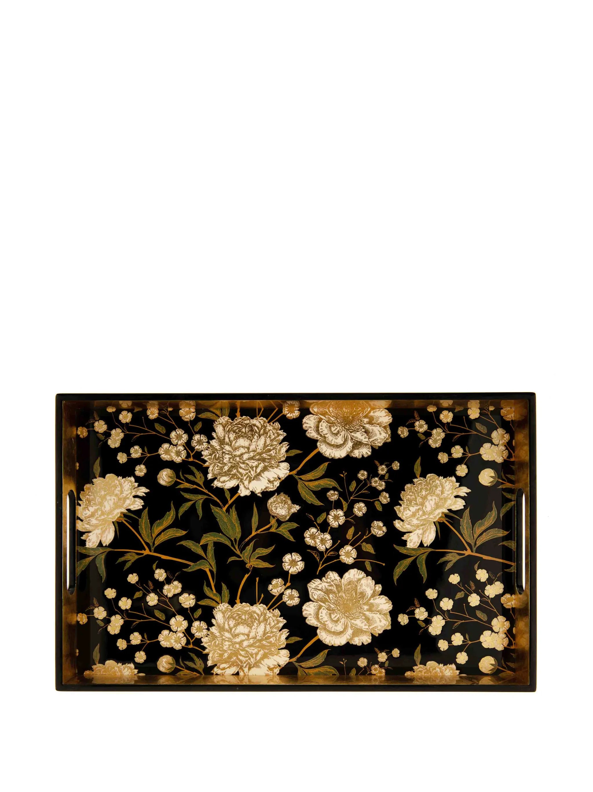 floral-print lacquered tray