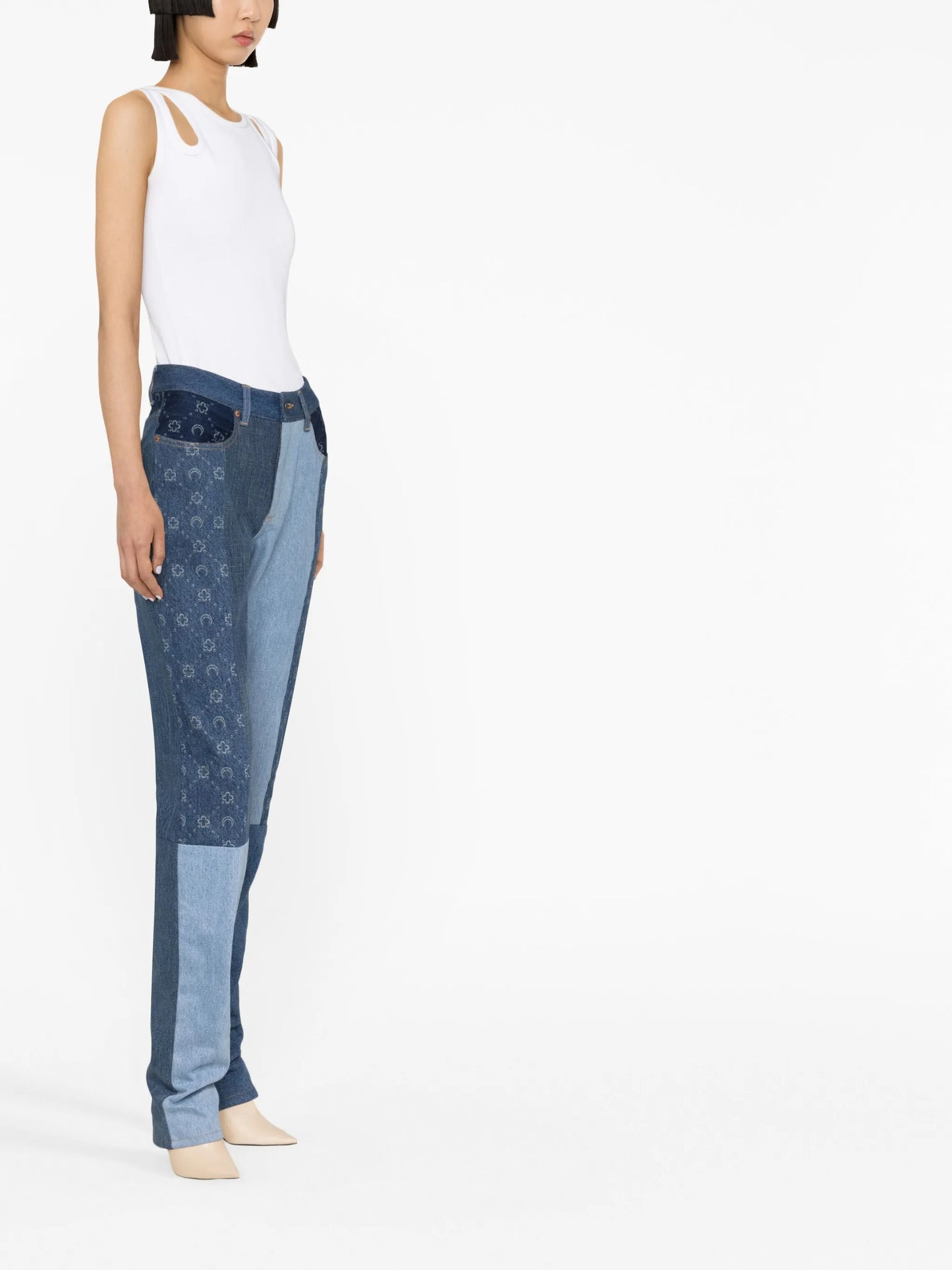 straight-leg patchwork jeans