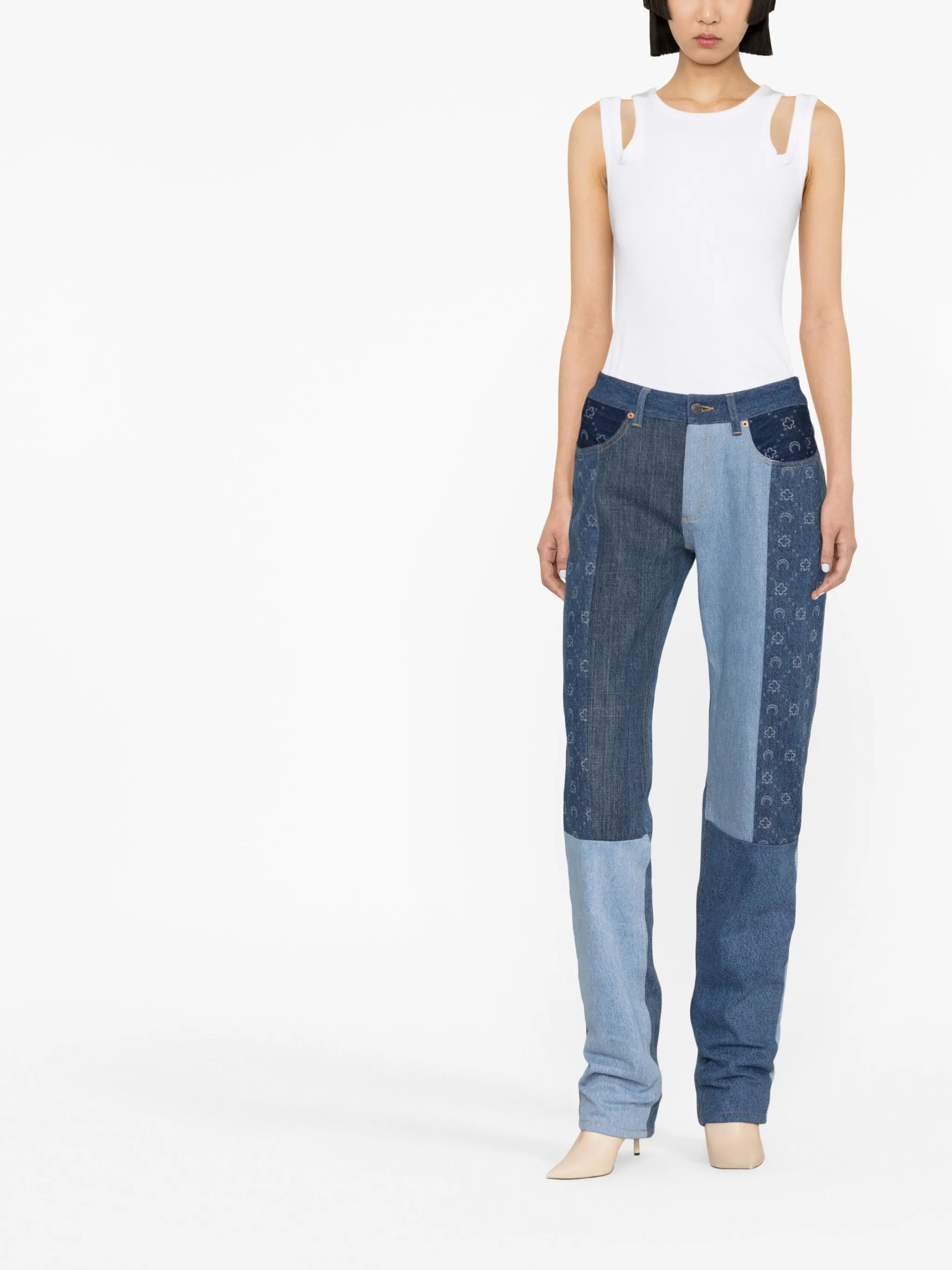 straight-leg patchwork jeans