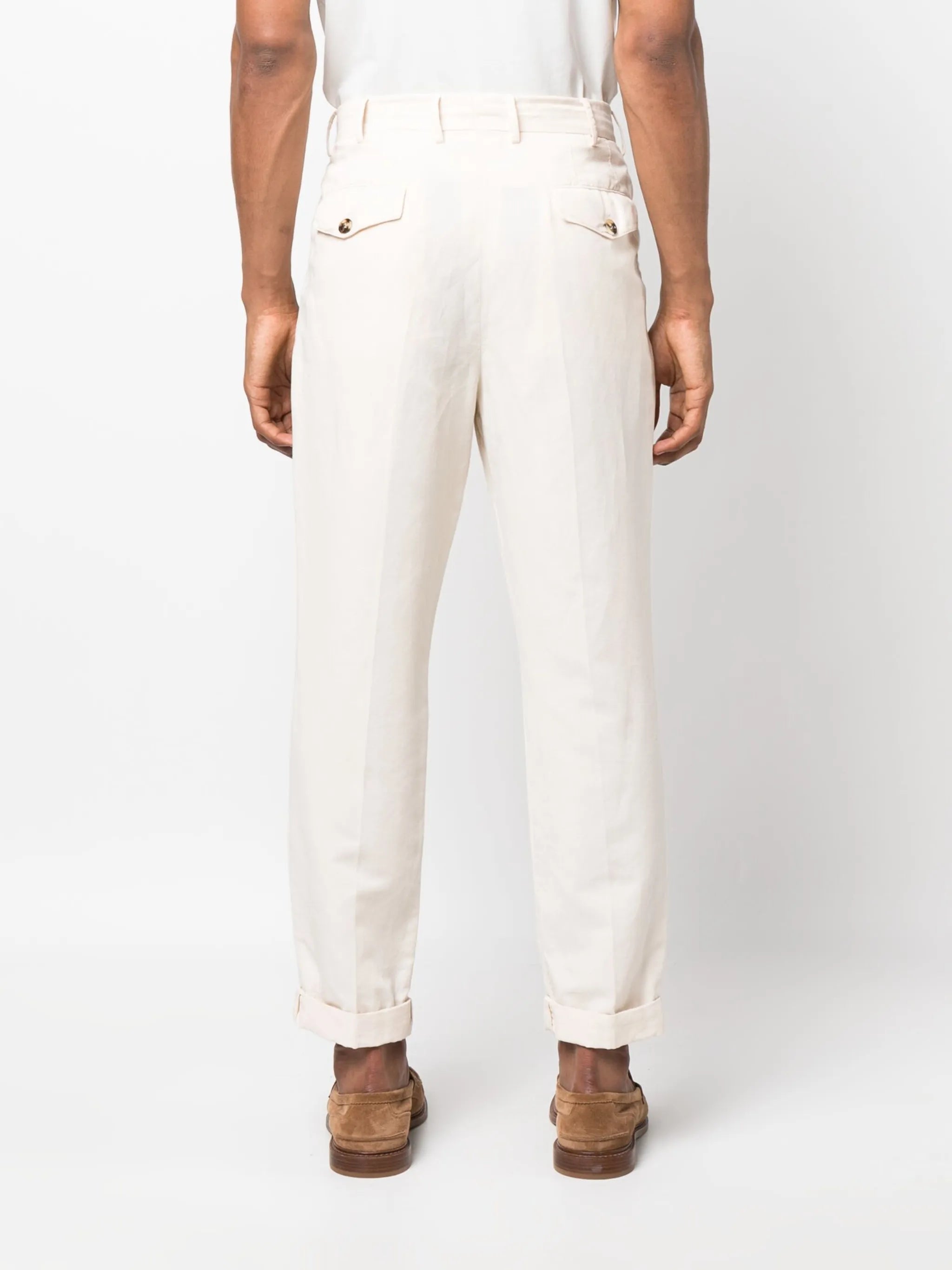 pleated cotton tapered trousers