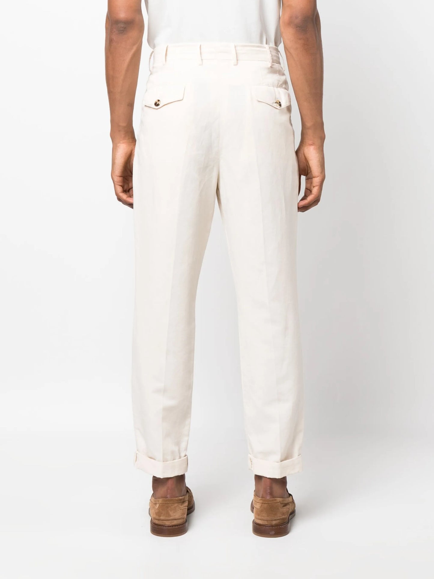 pleated cotton tapered trousers