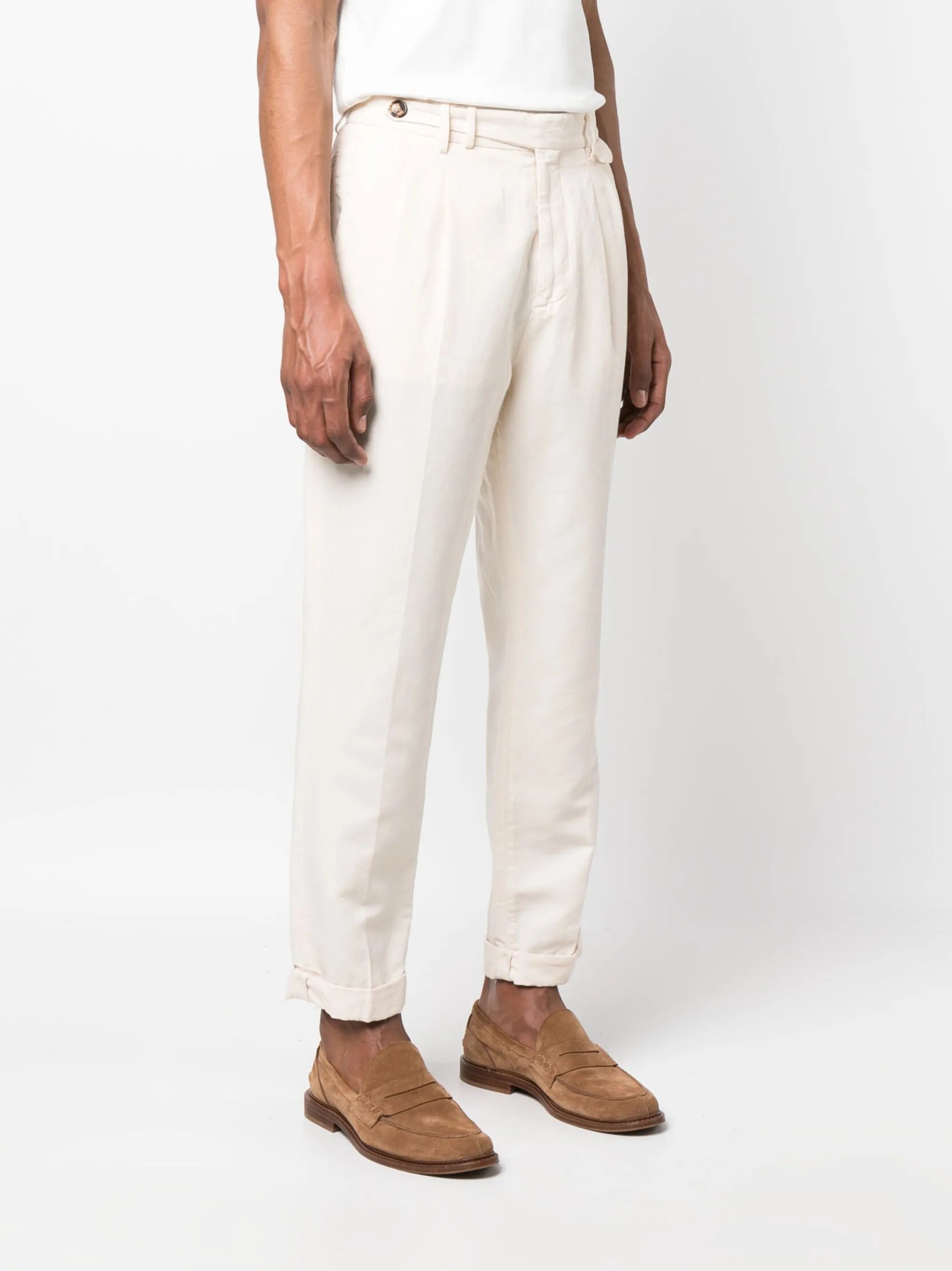 pleated cotton tapered trousers