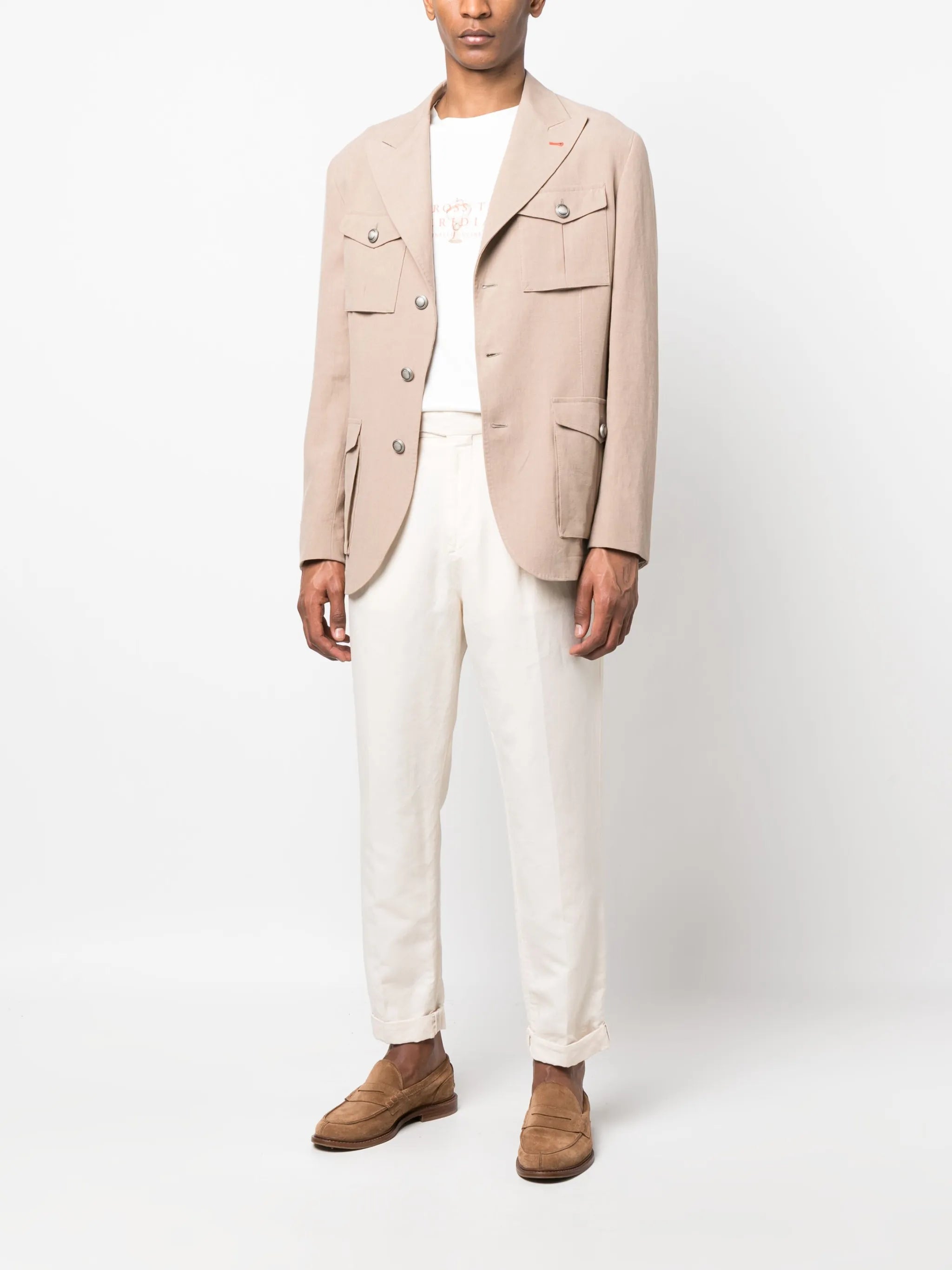 pleated cotton tapered trousers
