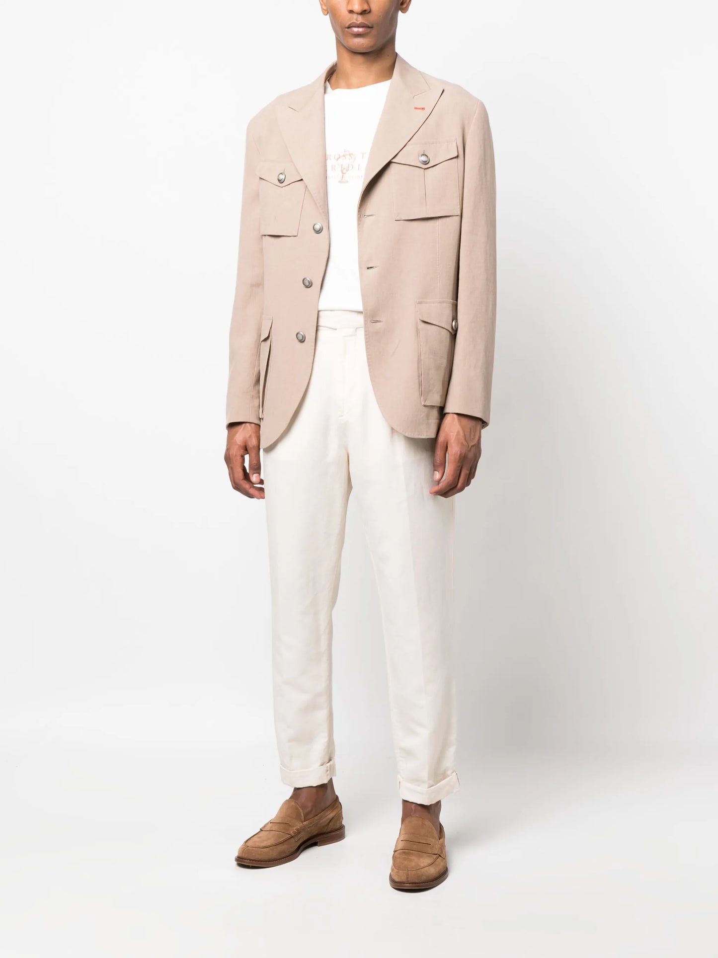 pleated cotton tapered trousers