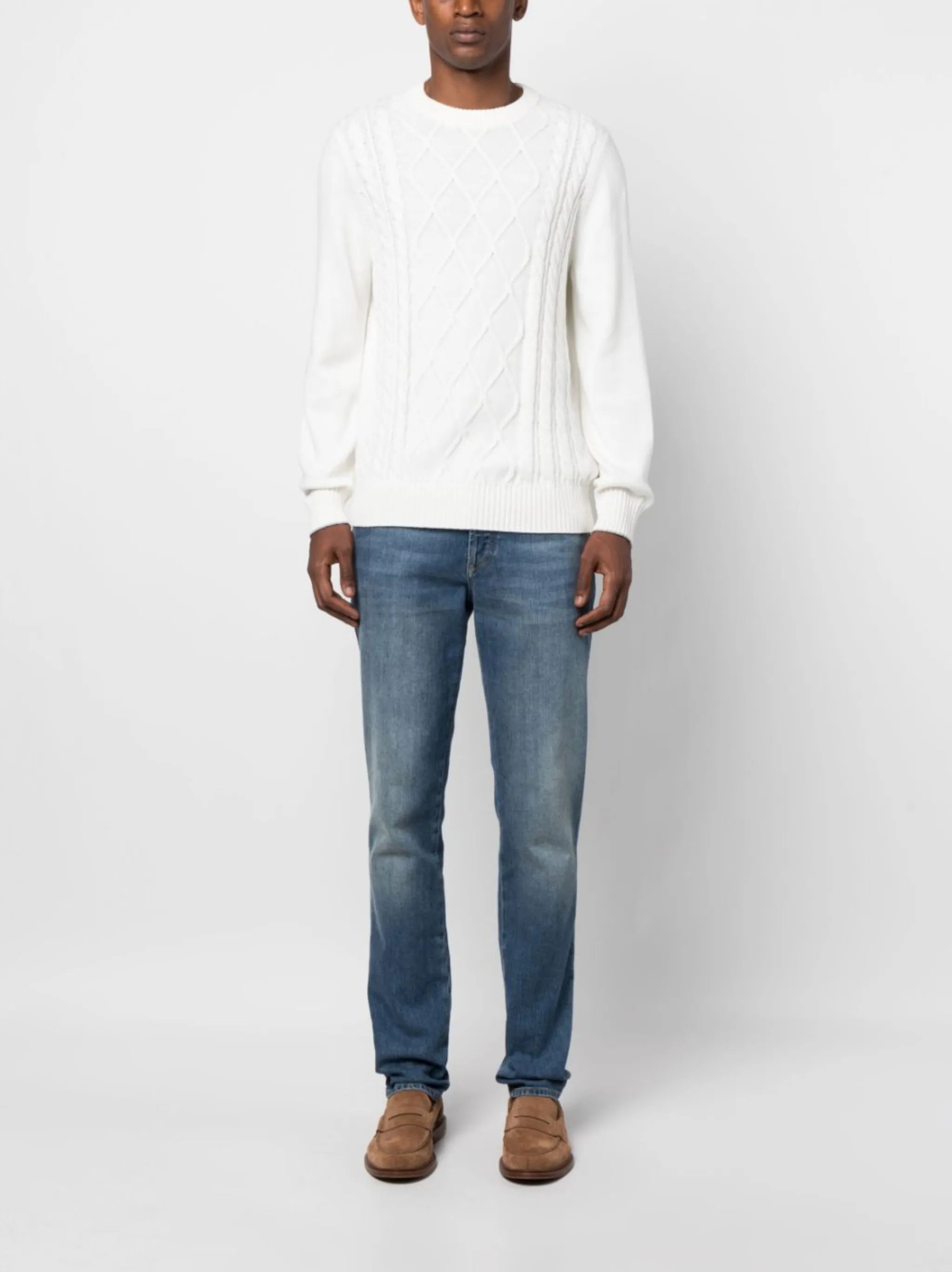 cable-knit crew-neck jumper