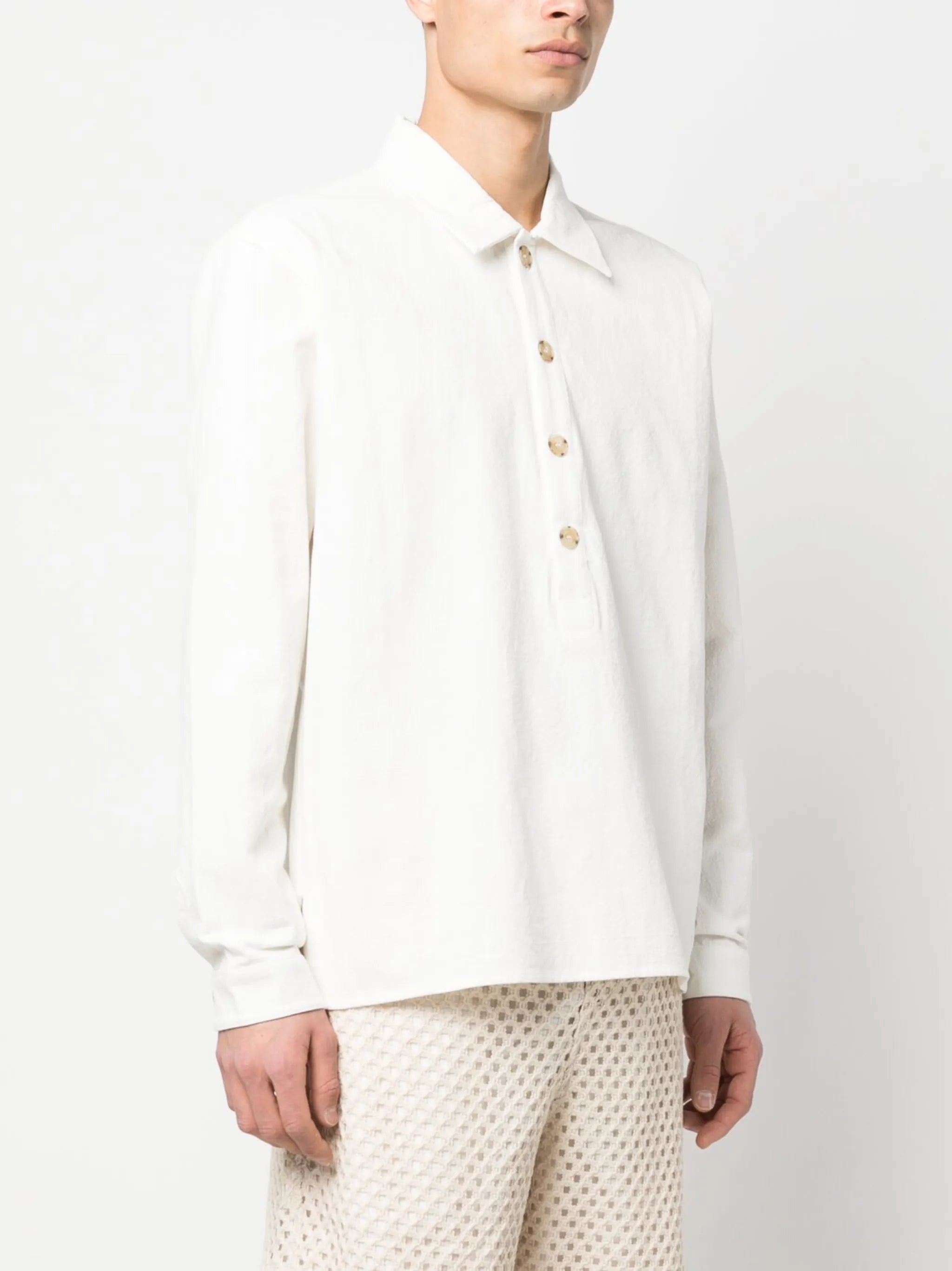 slub-texture long-sleeve polo shirt