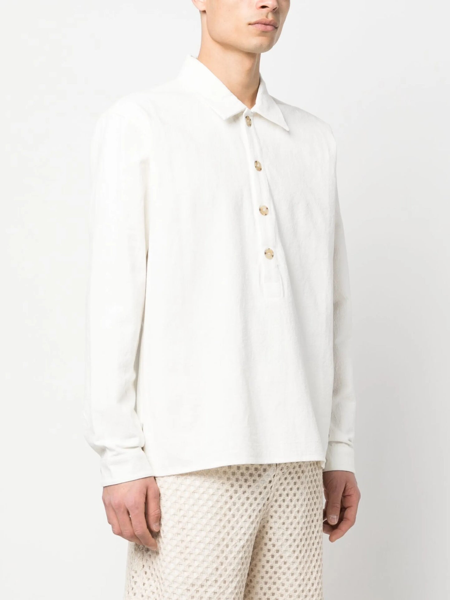 slub-texture long-sleeve polo shirt