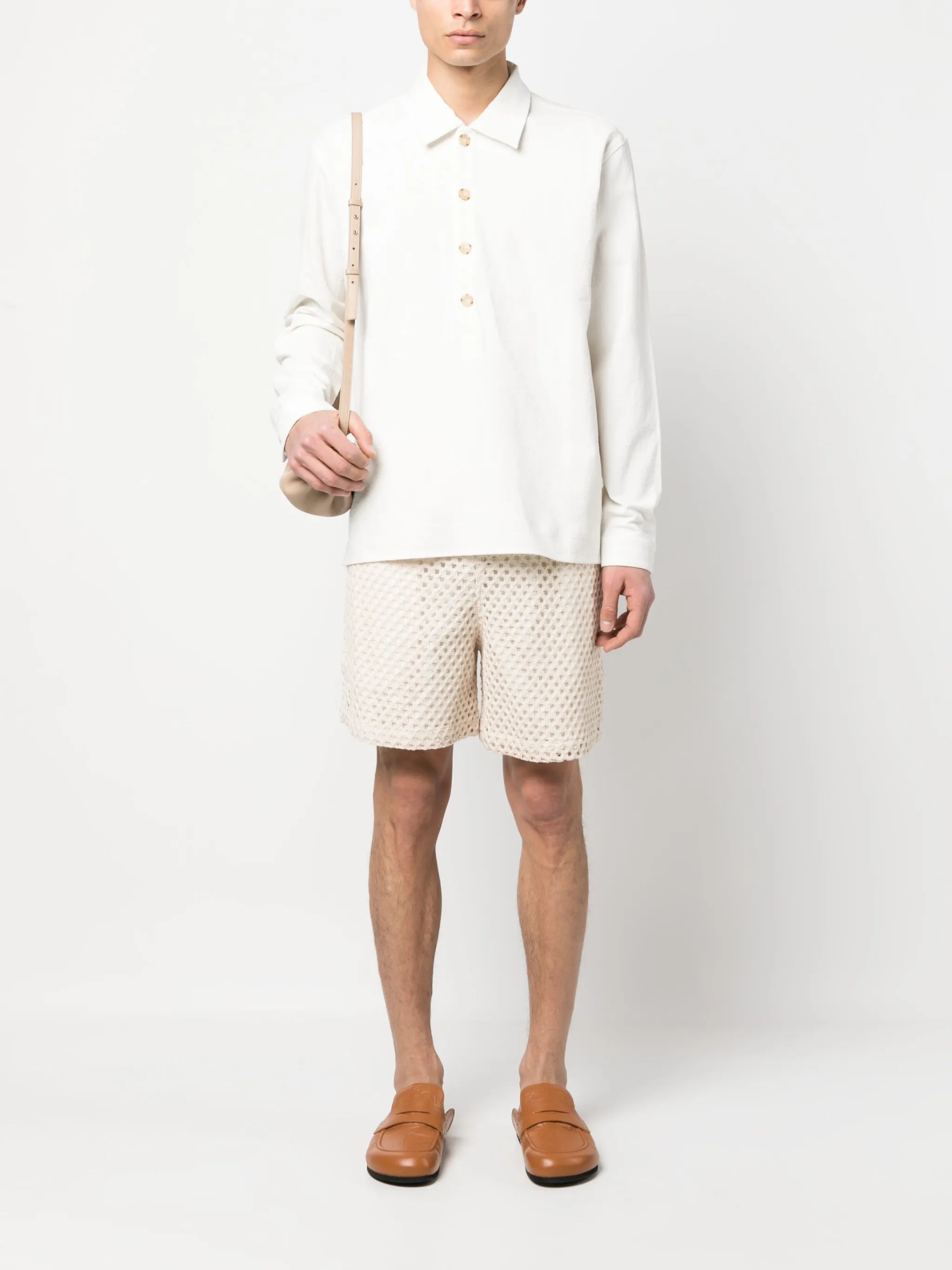 slub-texture long-sleeve polo shirt