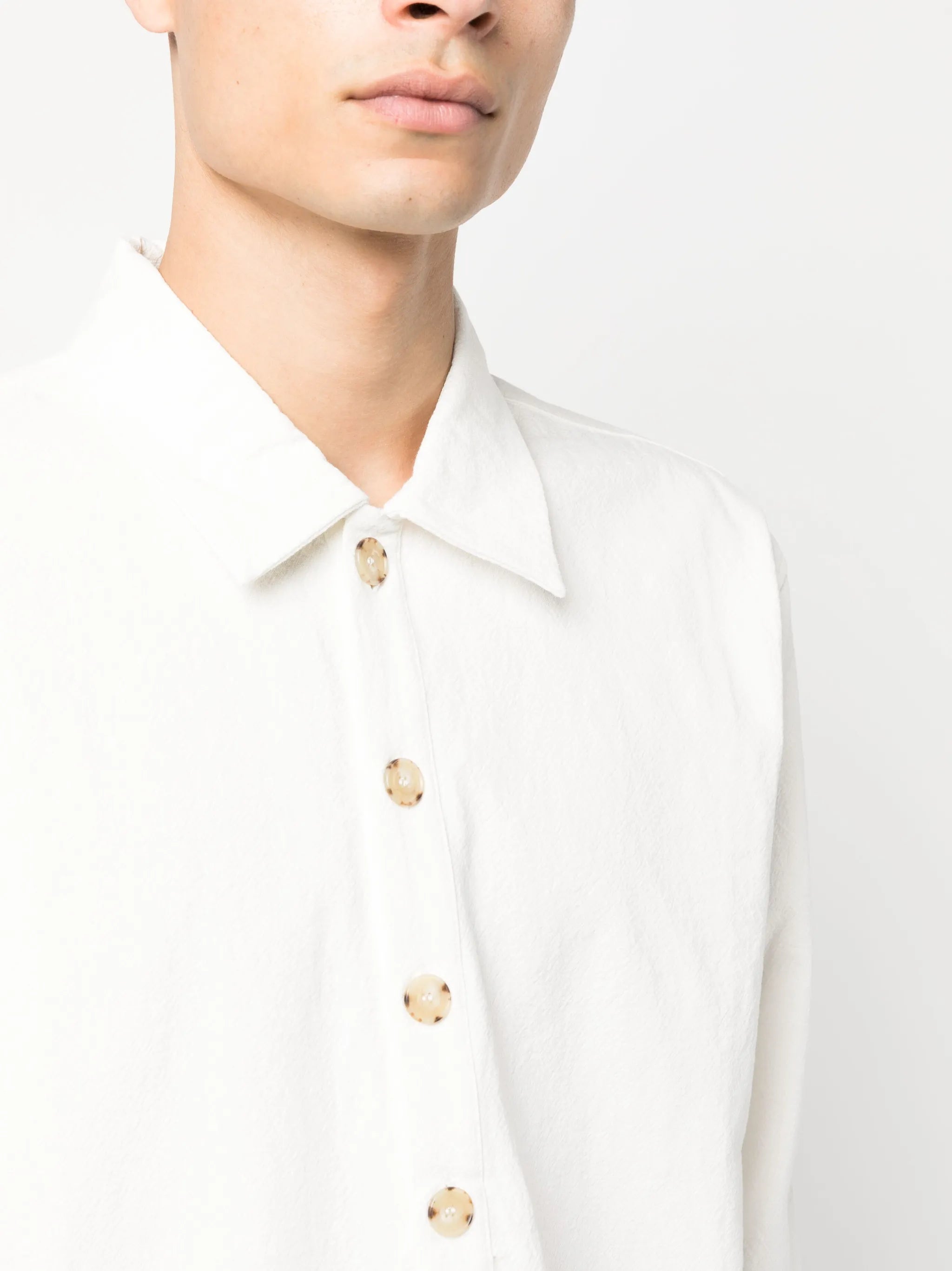 slub-texture long-sleeve polo shirt