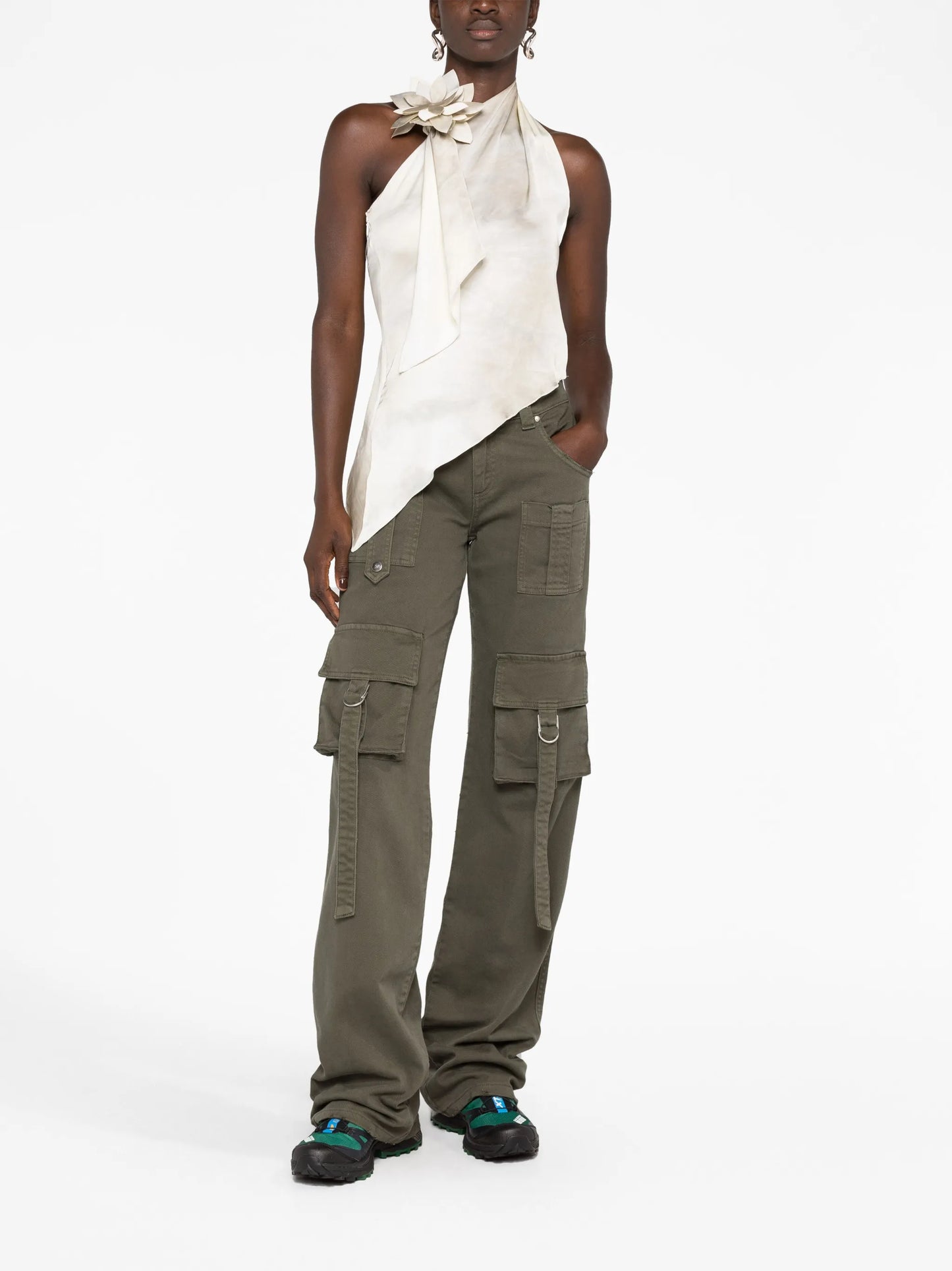 floral-appliqué asymmetric top