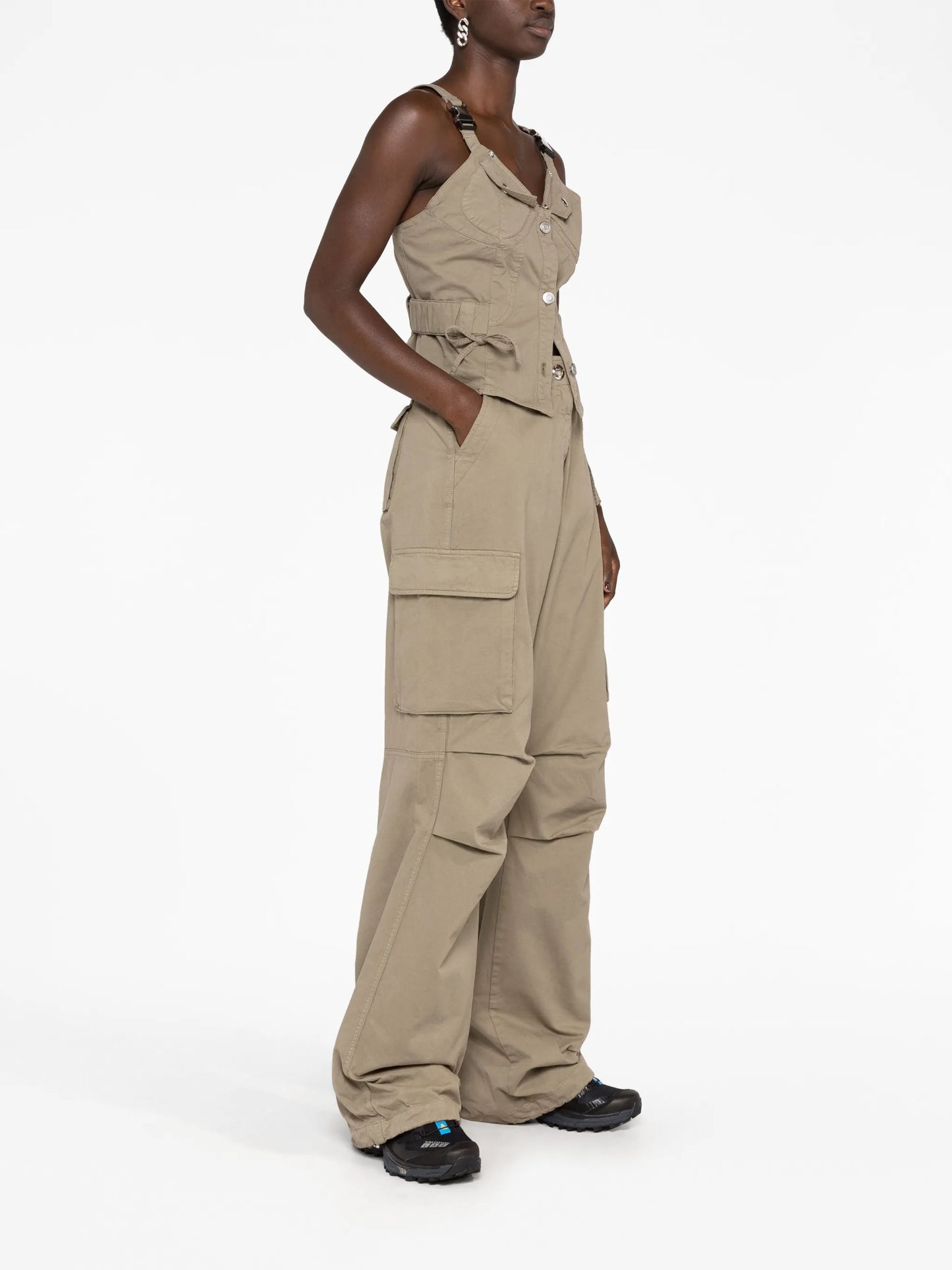 buckle-embellished cotton corset top