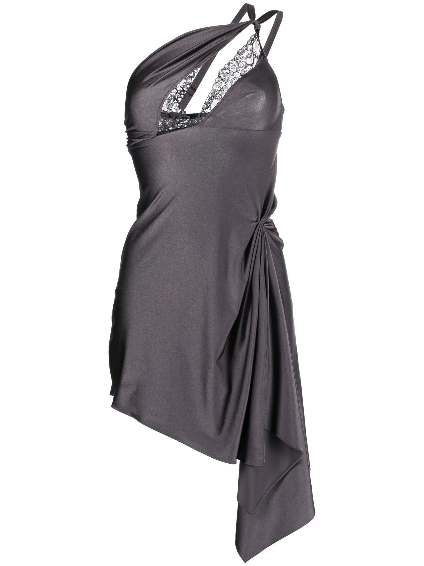 lace-trim asymmetric minidress