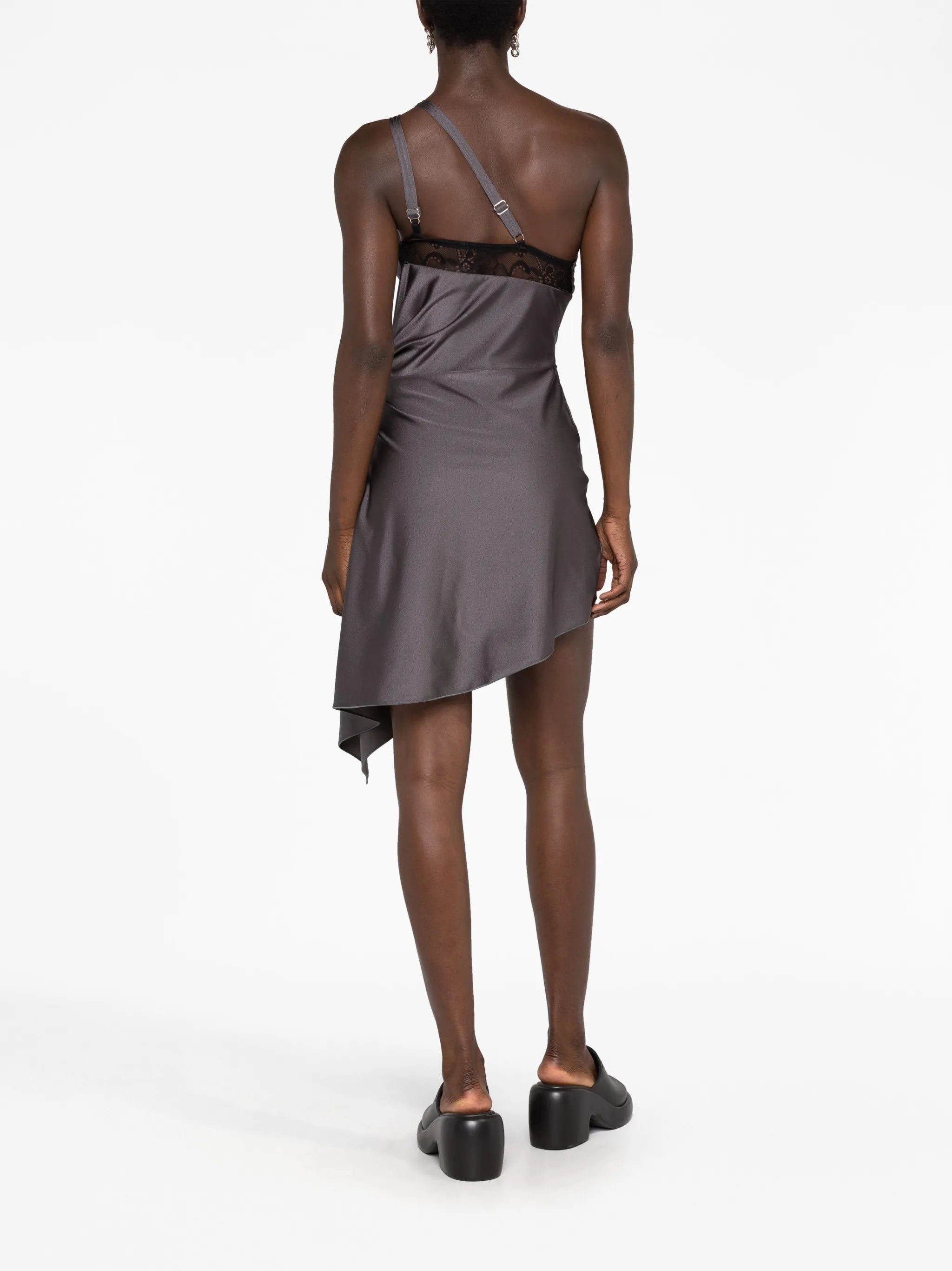 lace-trim asymmetric minidress