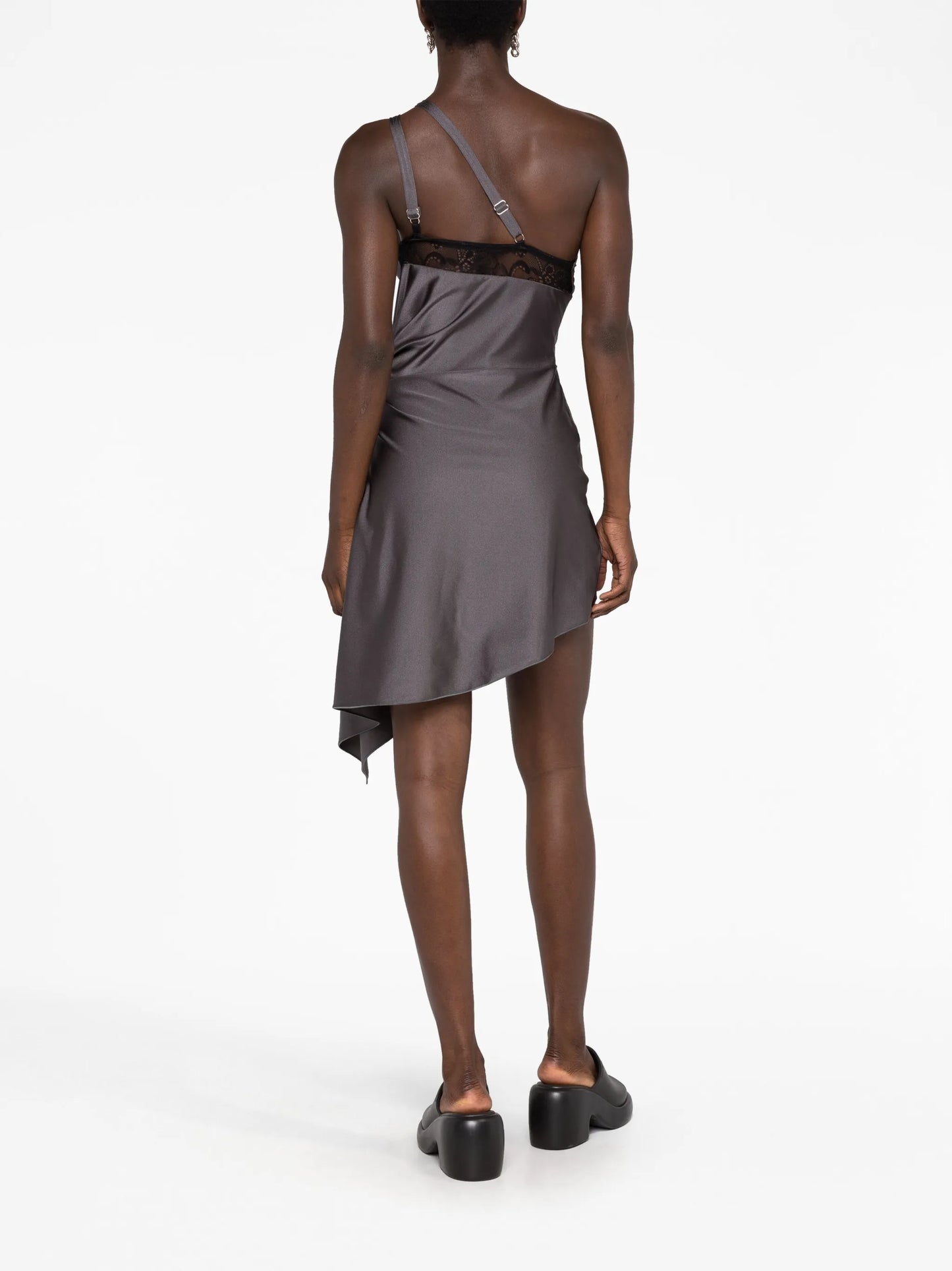 lace-trim asymmetric minidress
