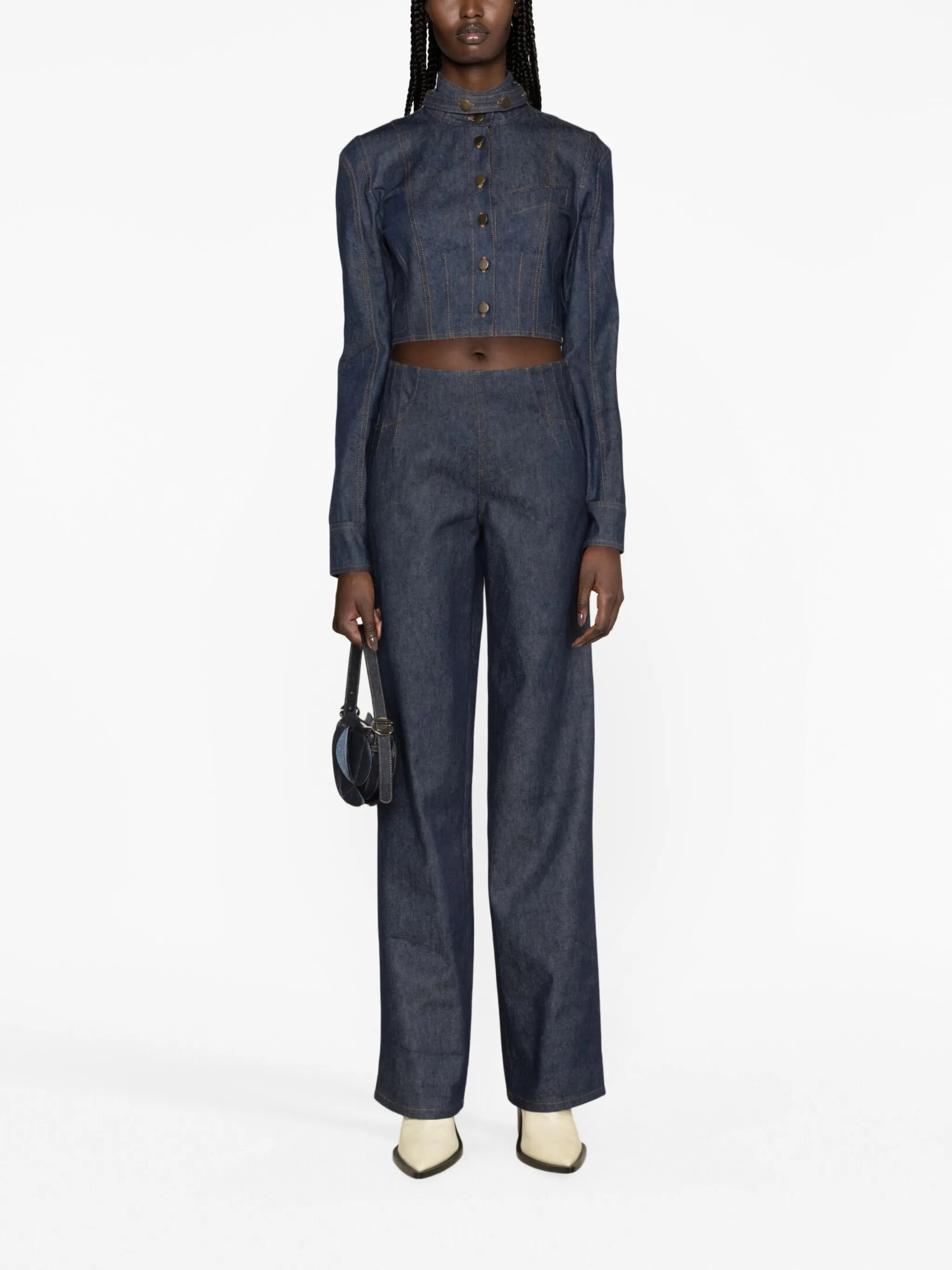 Corset cropped denim jacket