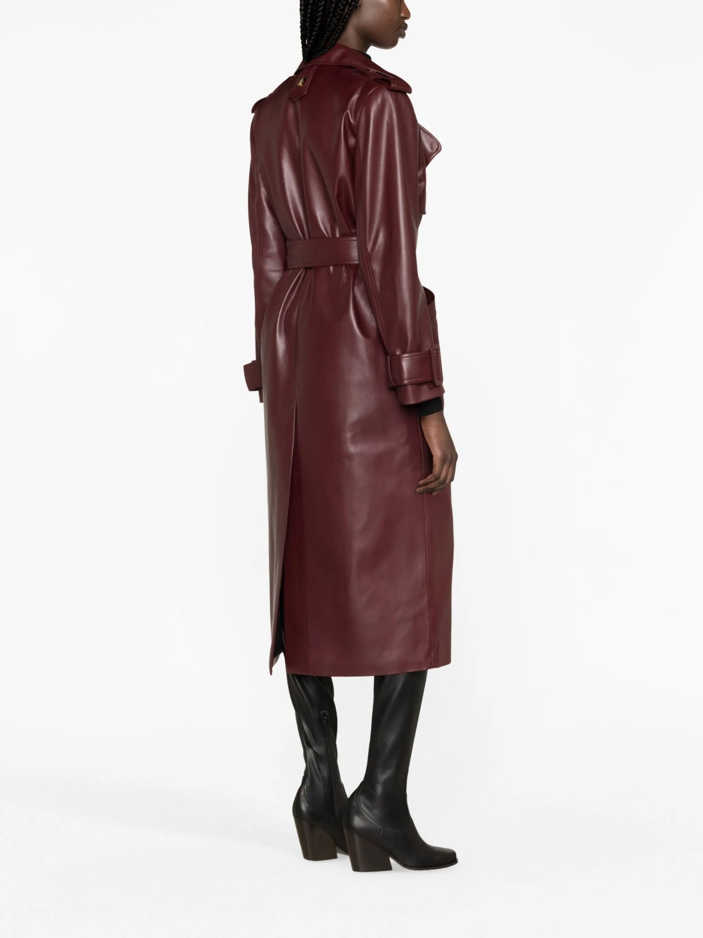 faux-leather trench coat
