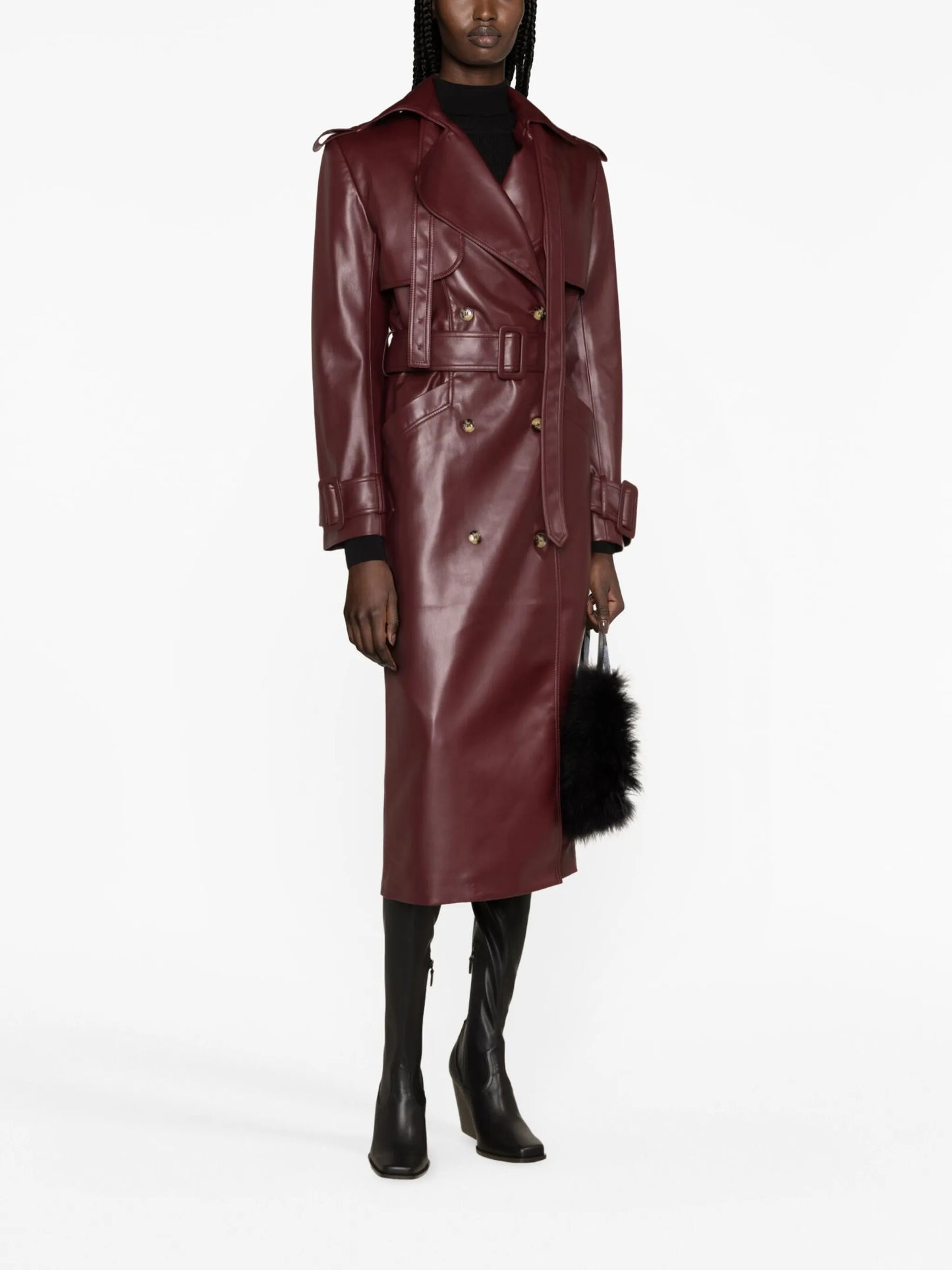 faux-leather trench coat