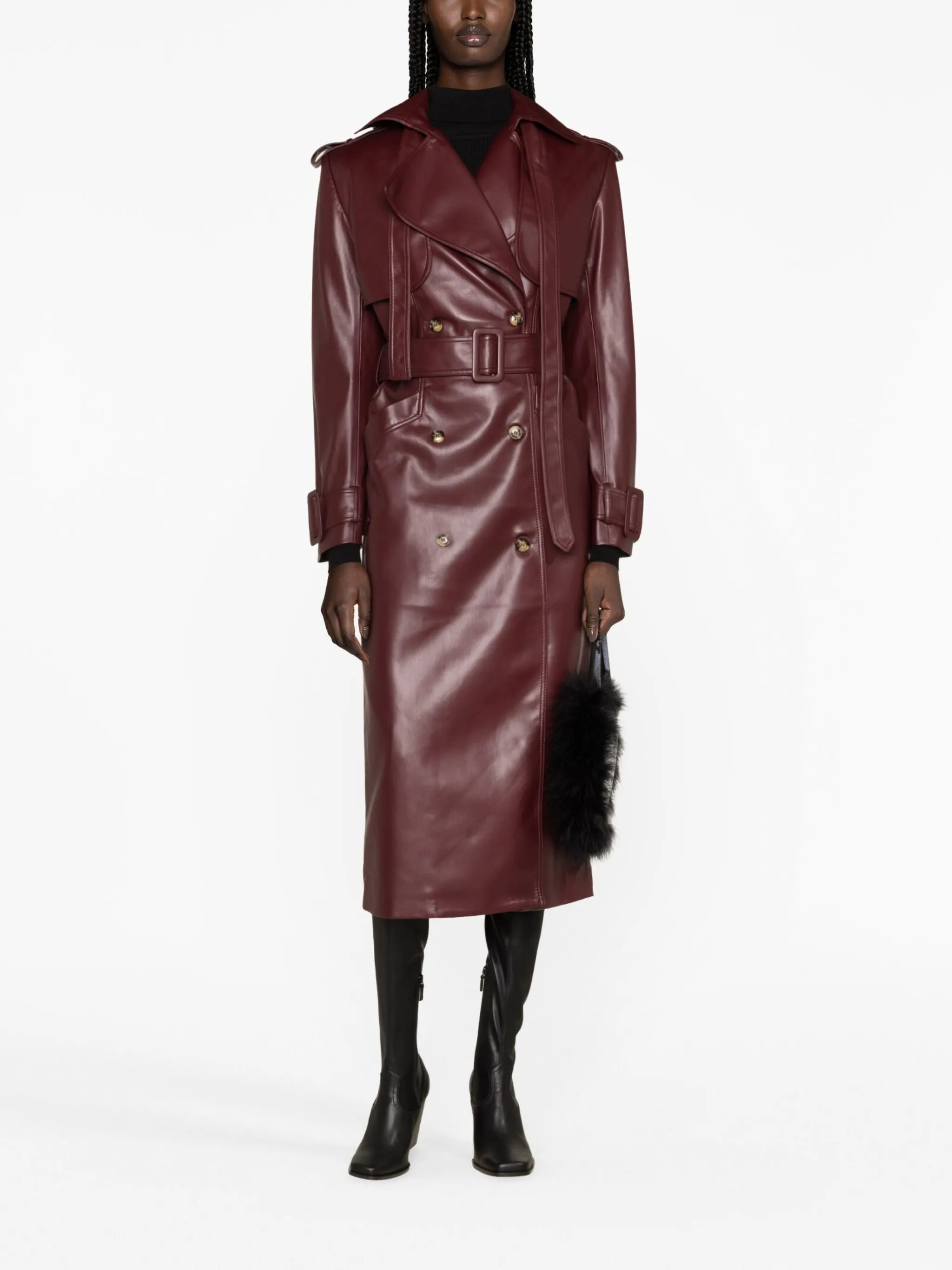 faux-leather trench coat
