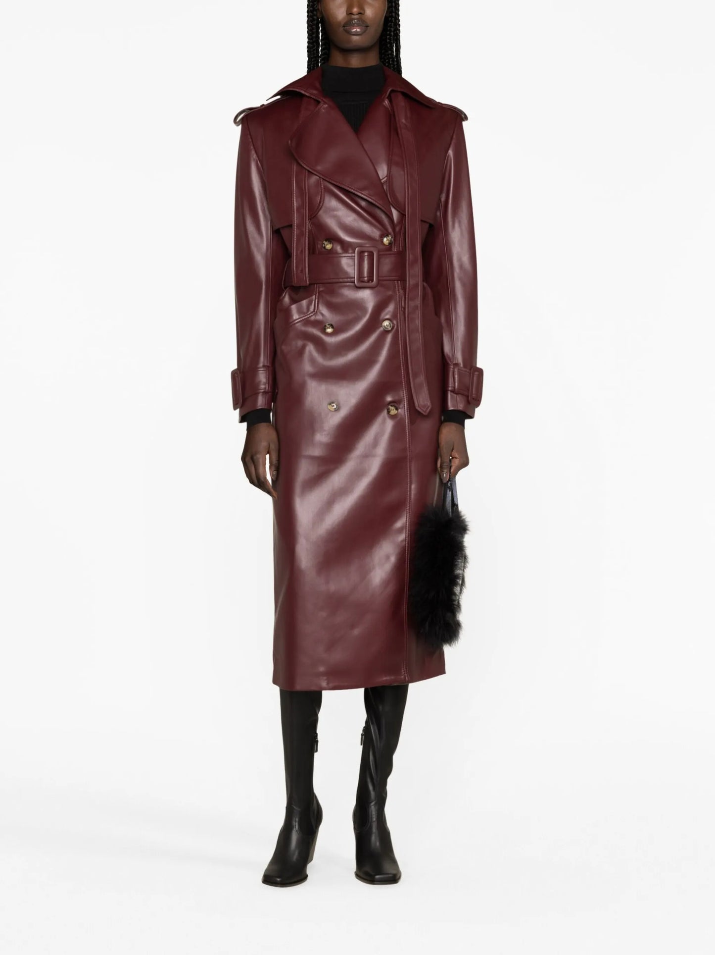 faux-leather trench coat