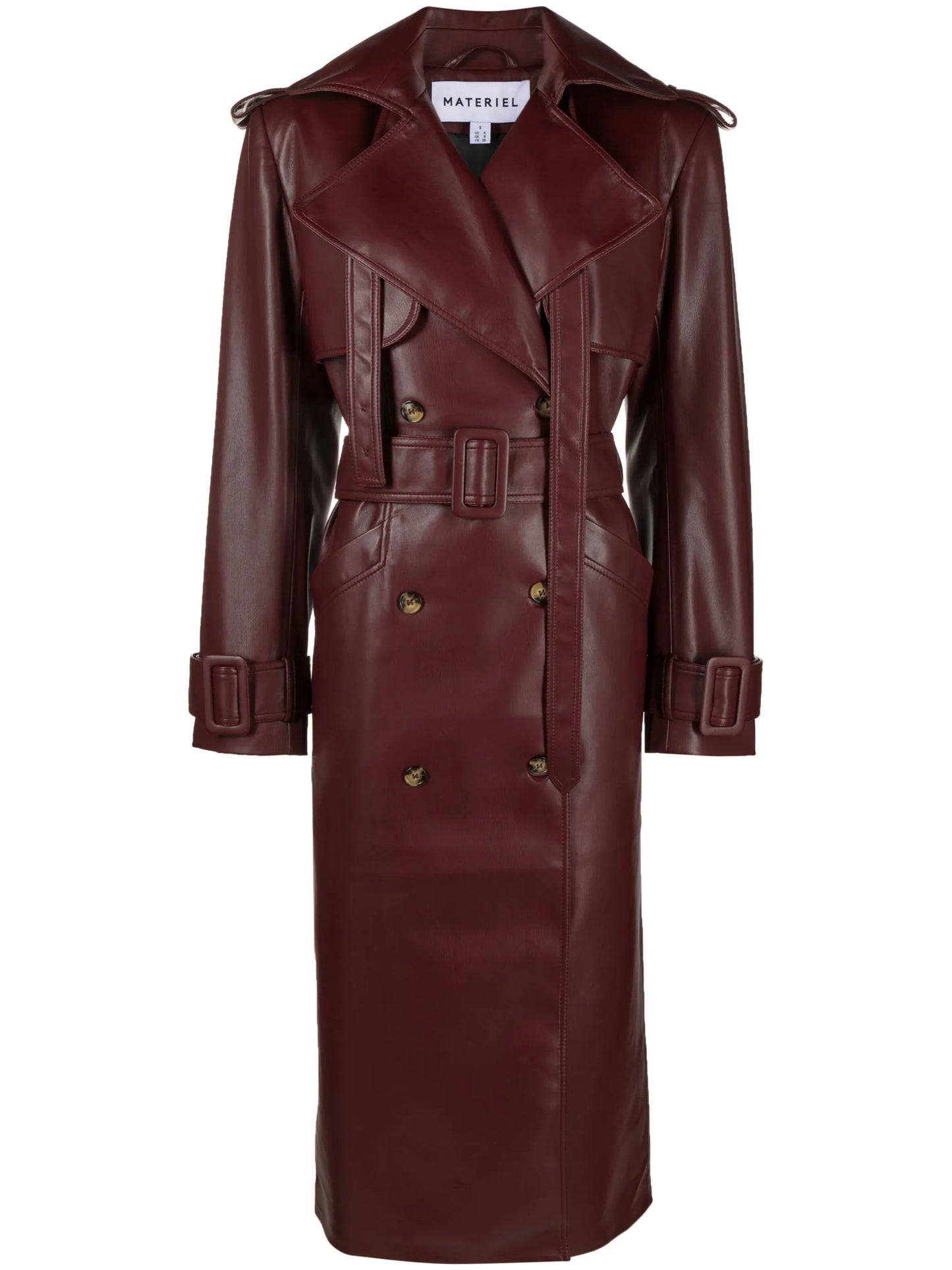 faux-leather trench coat