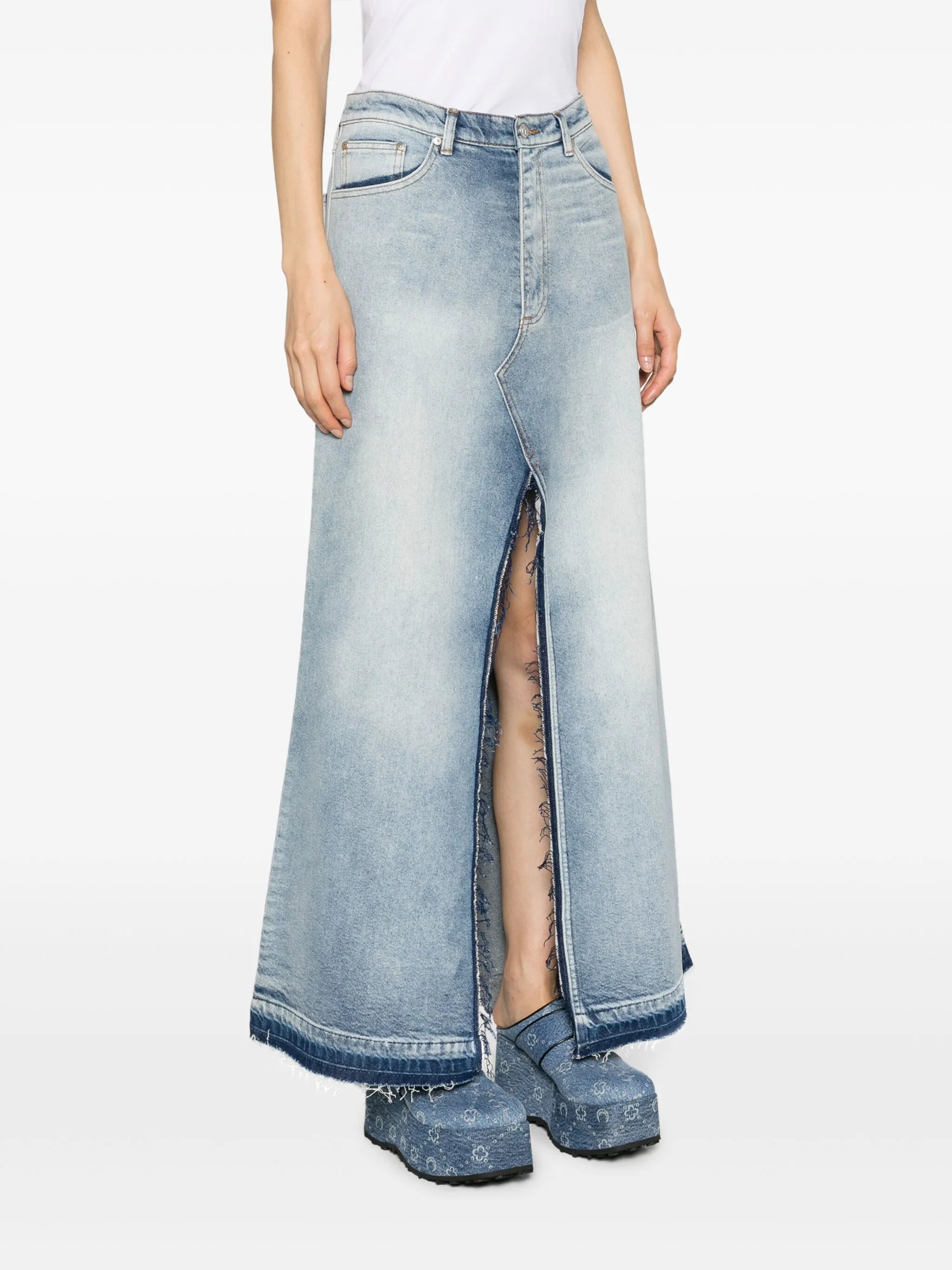 logo-patch frayed-edge skirt