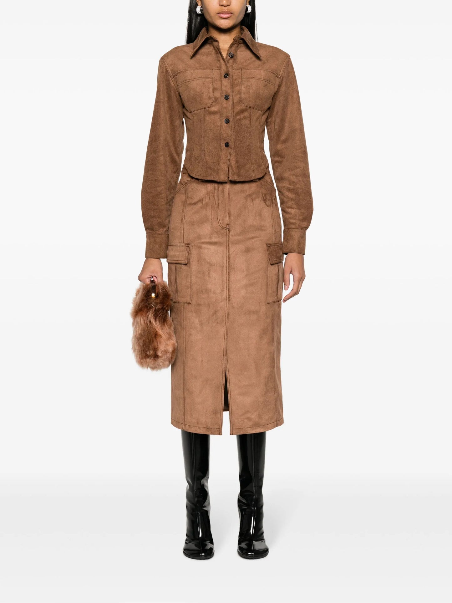 faux-suede midi skirt