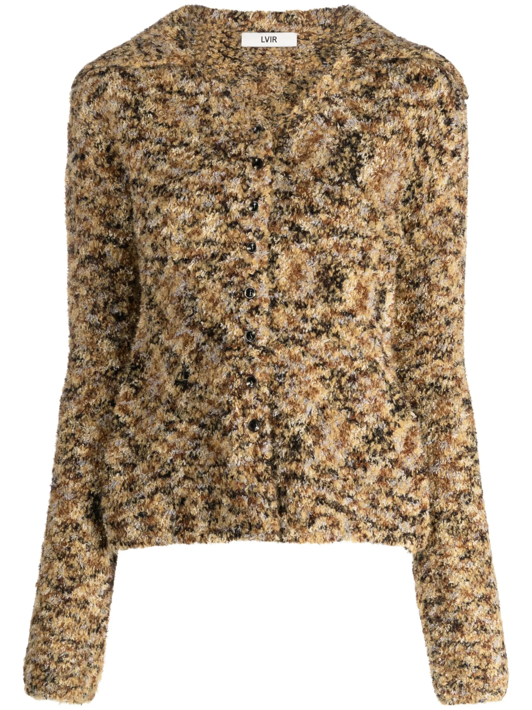 brushed spread-collar cardigan