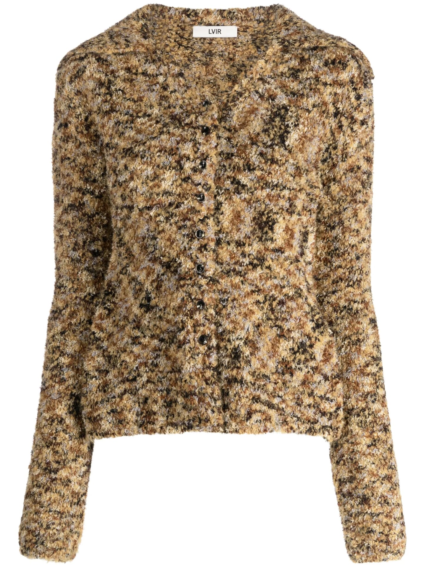 brushed spread-collar cardigan