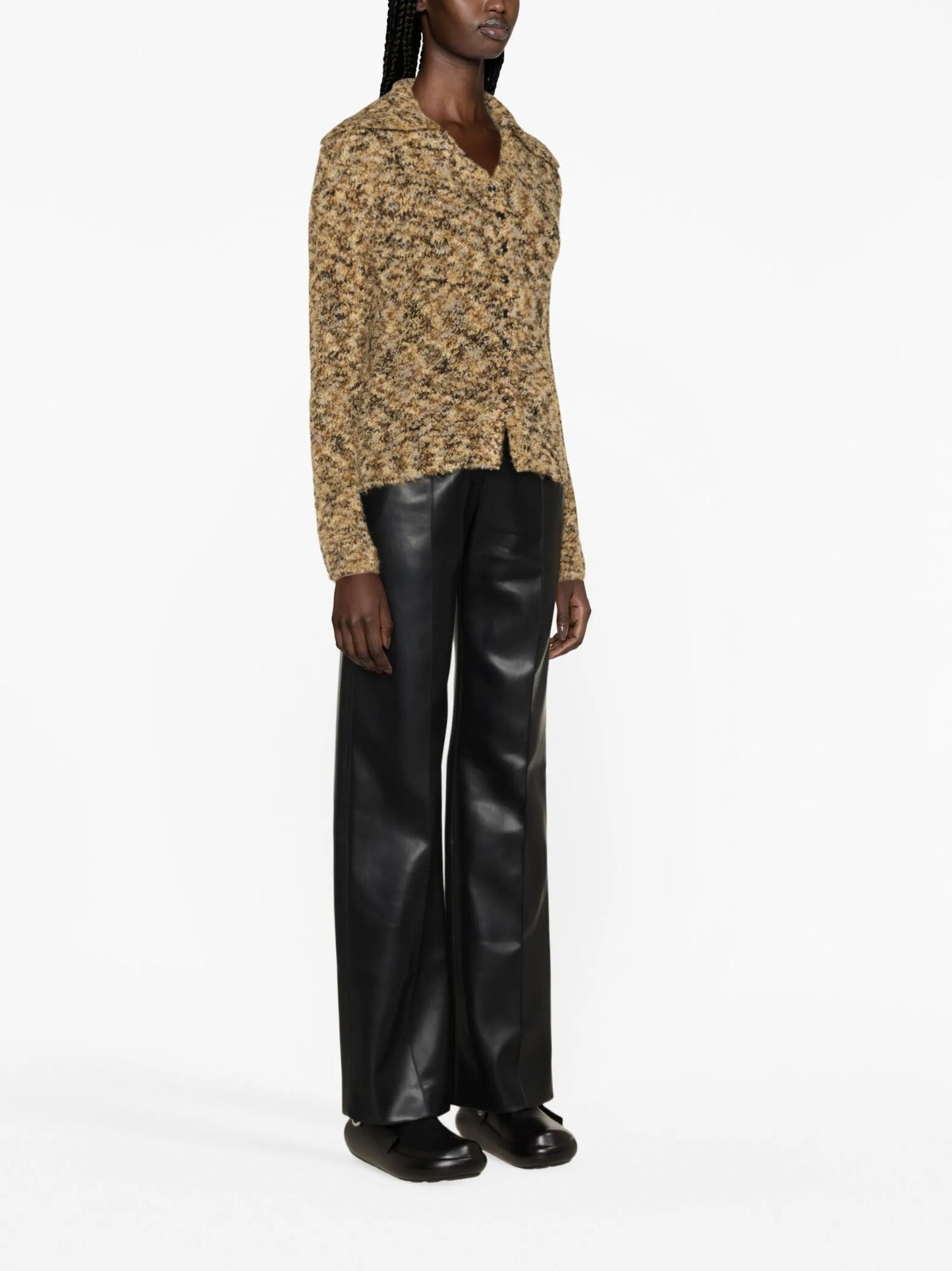 brushed spread-collar cardigan