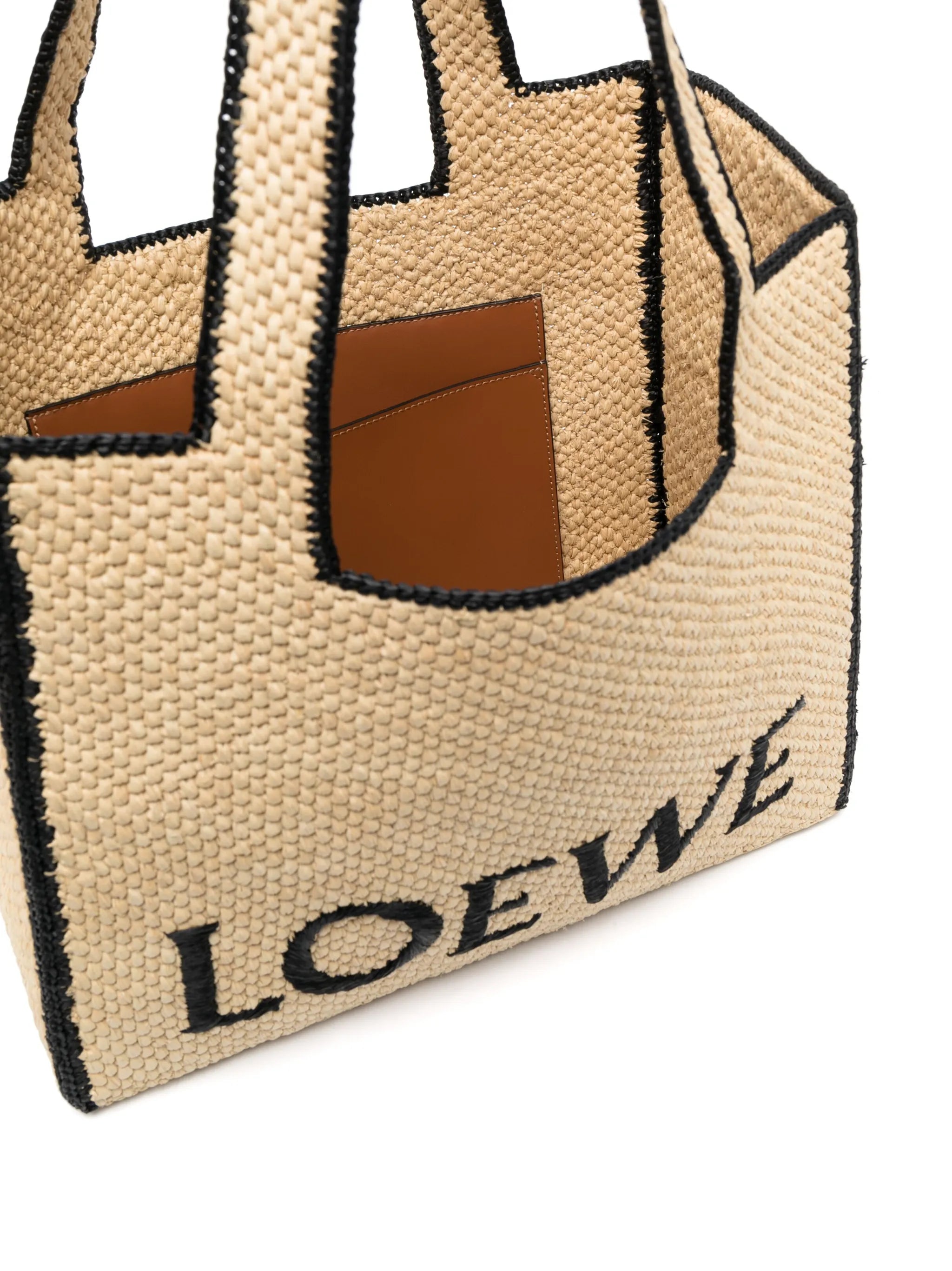 logo-lettering raffia tote bag