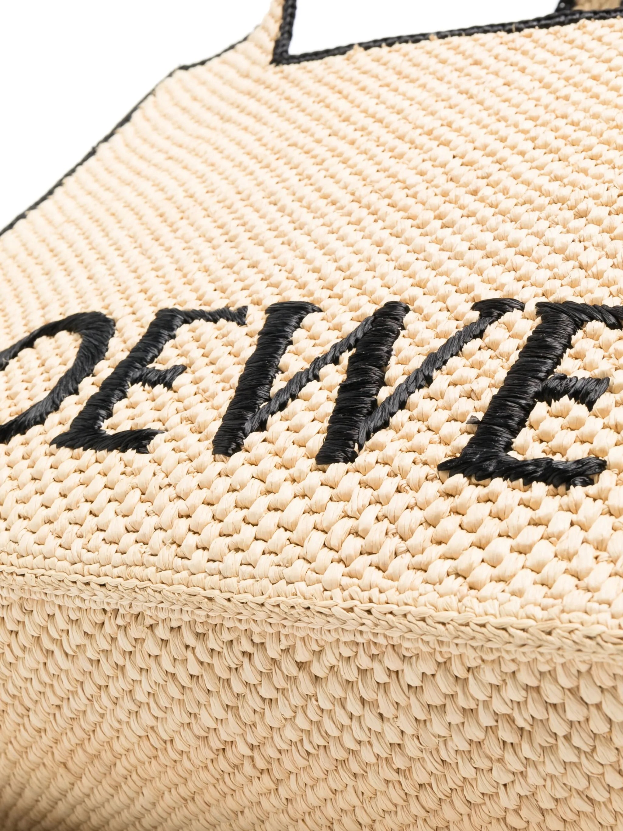 logo-lettering raffia tote bag
