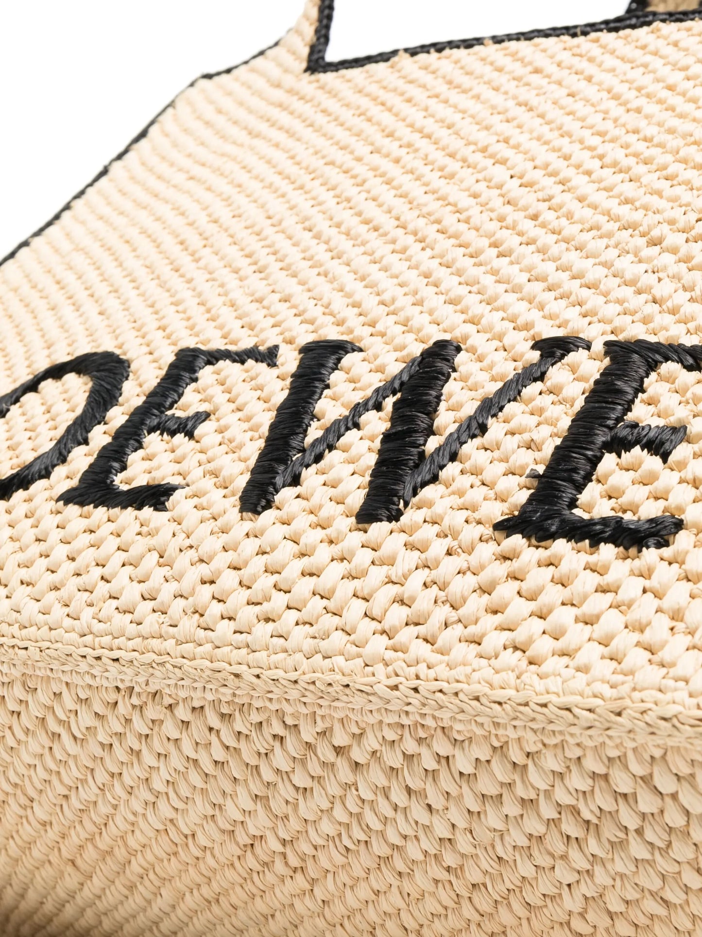 logo-lettering raffia tote bag