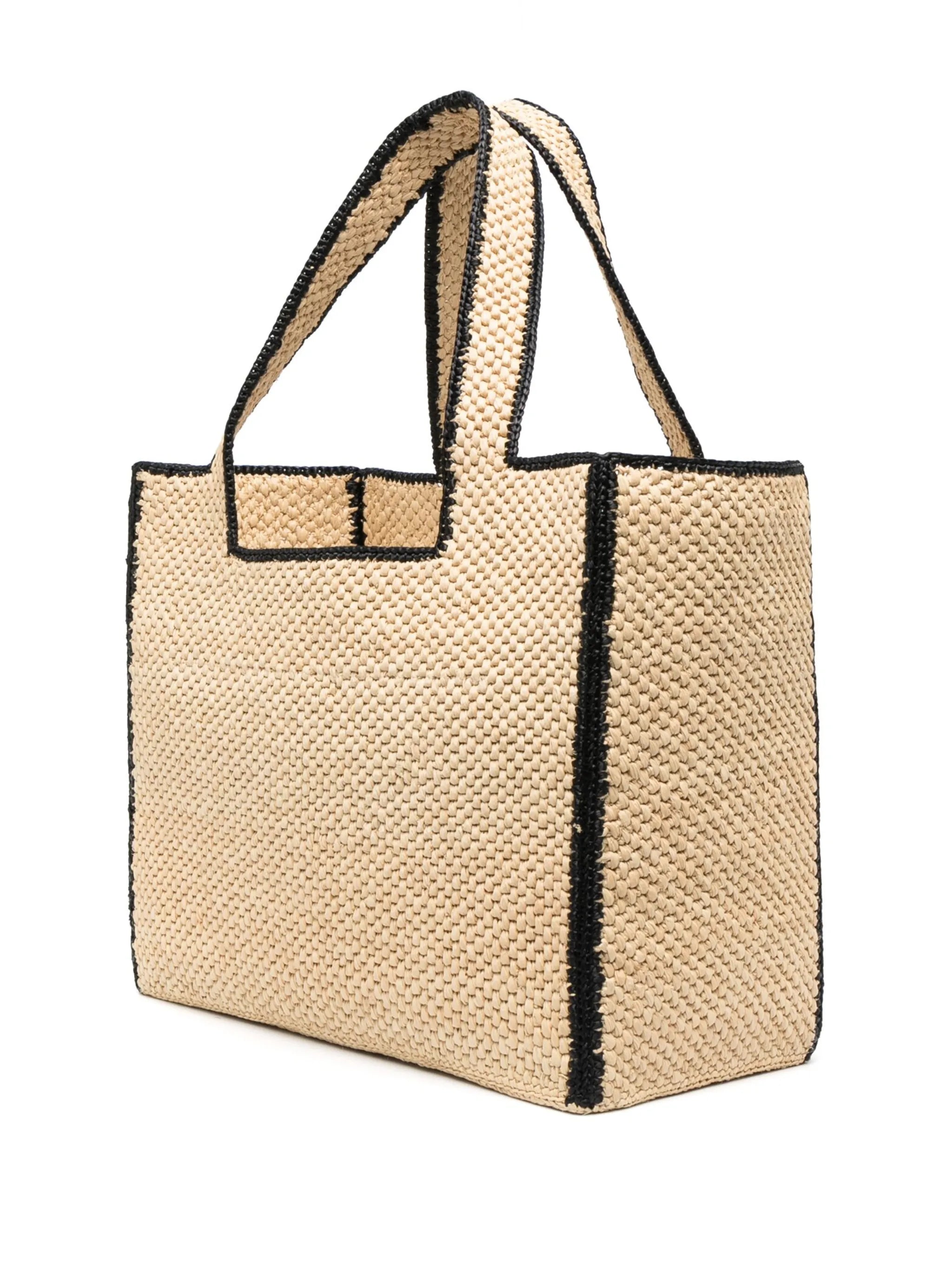 logo-lettering raffia tote bag