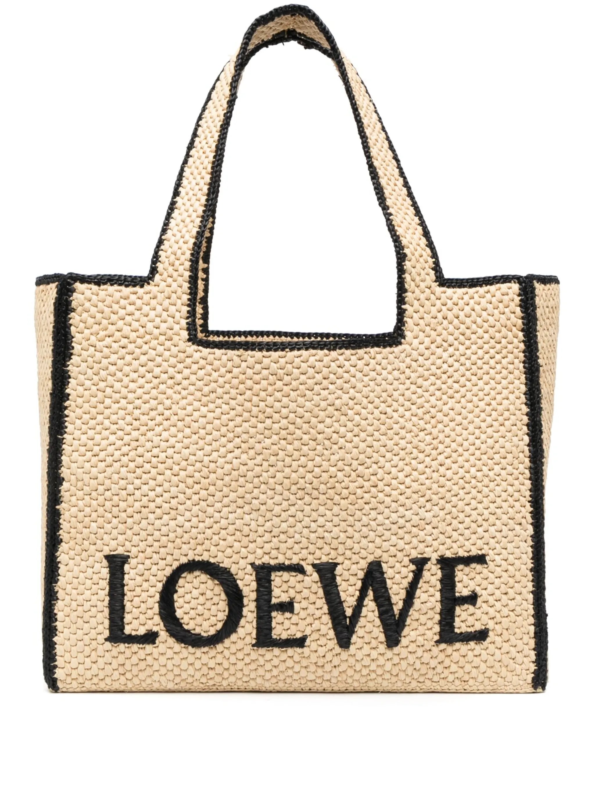 logo-lettering raffia tote bag
