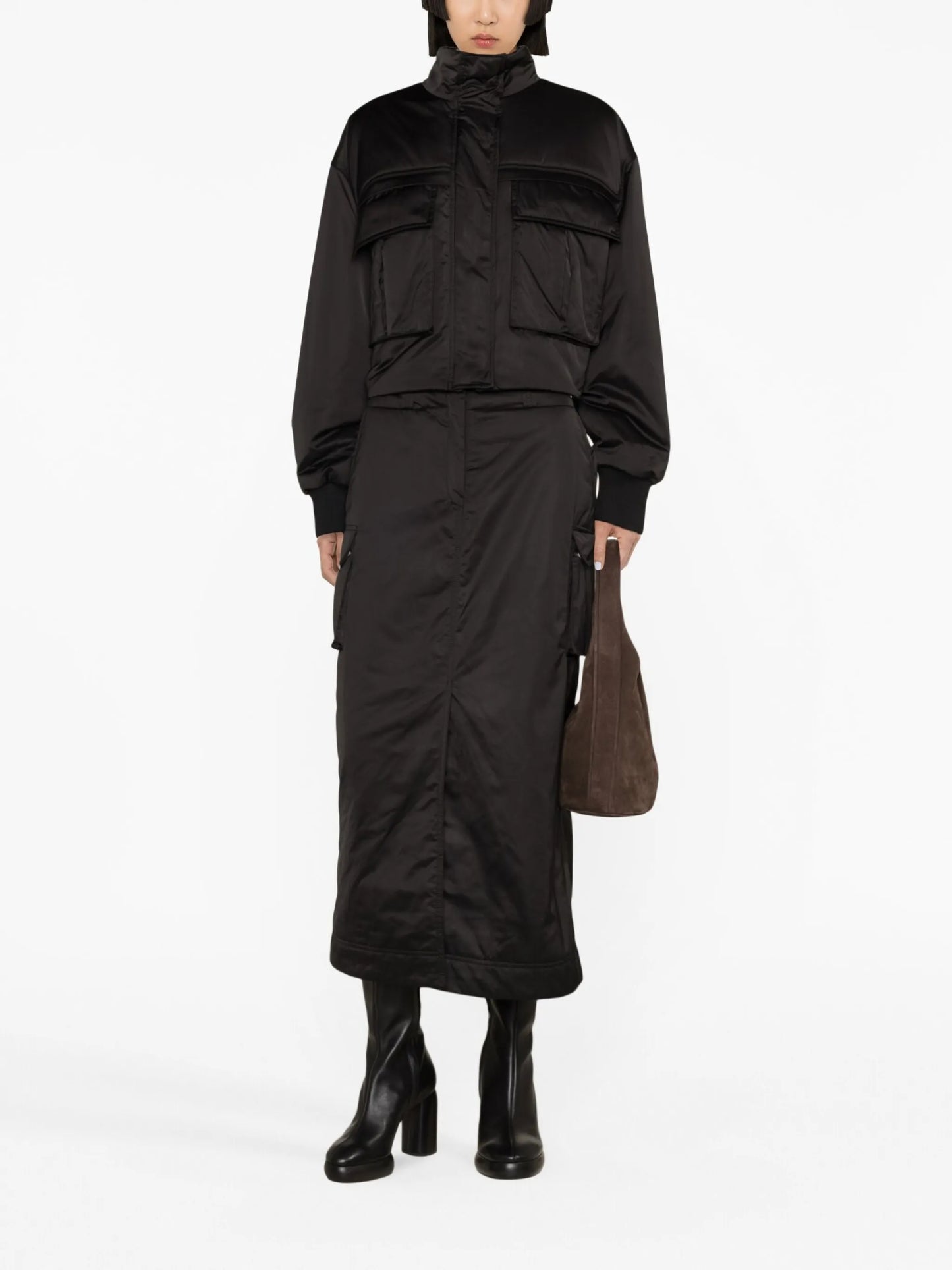 cargo-pocket padded midi skirt