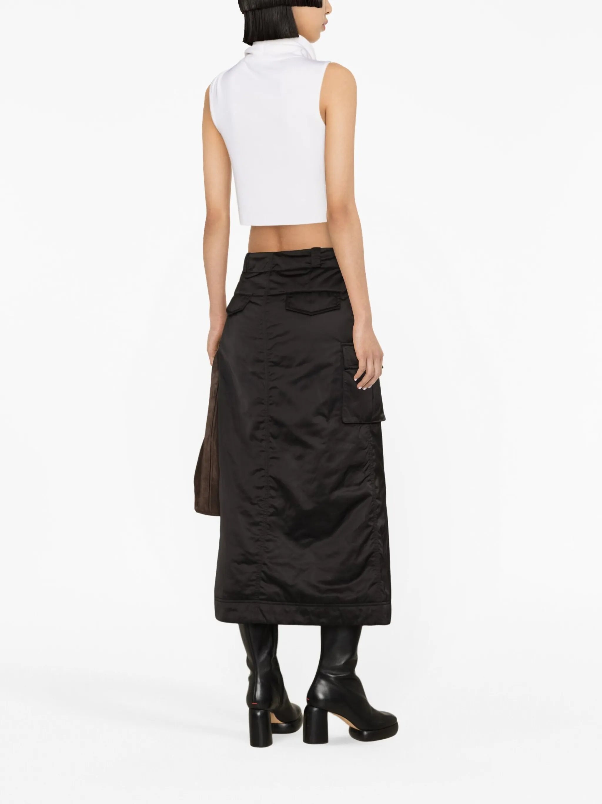 cargo-pocket padded midi skirt