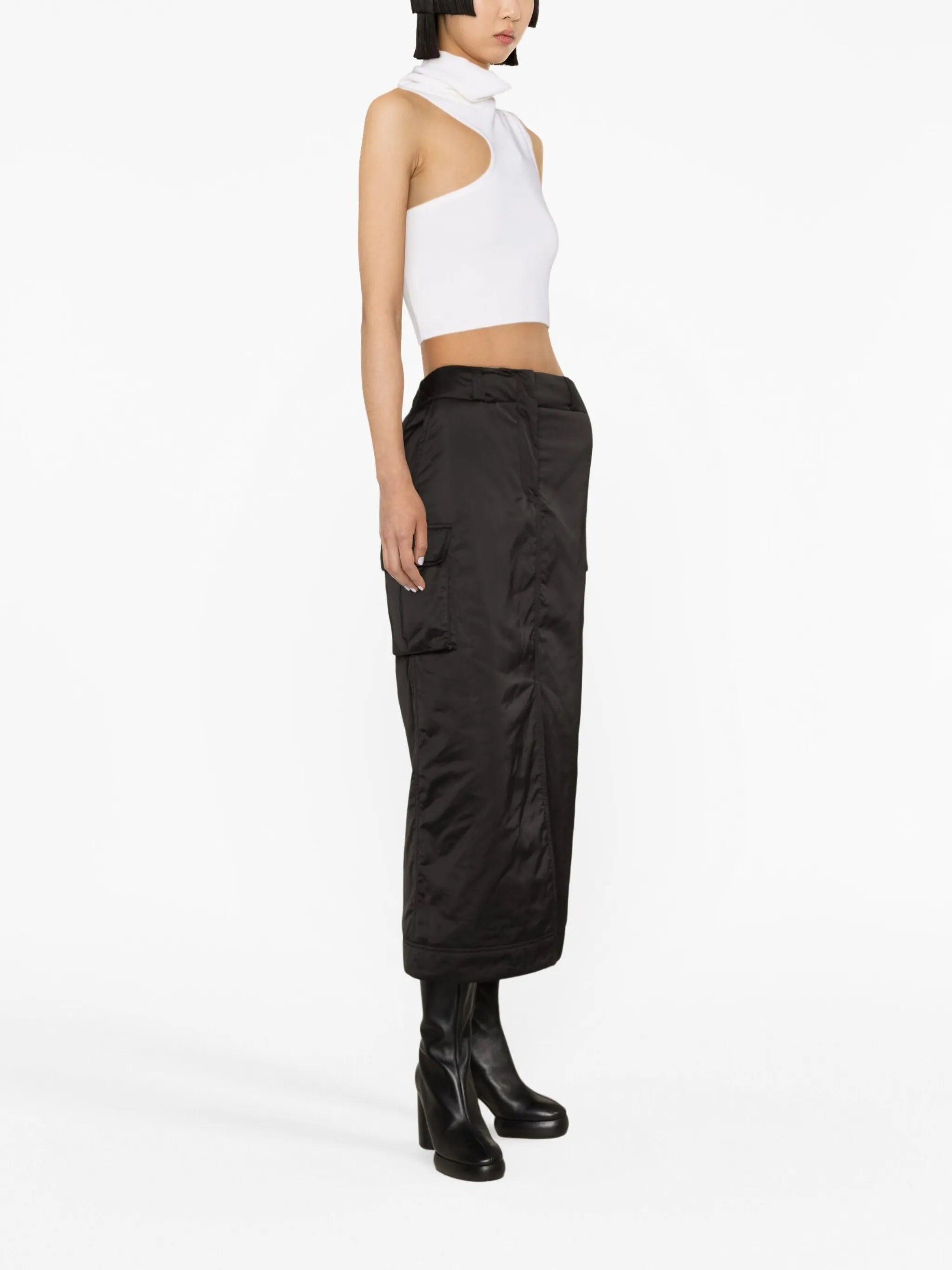 cargo-pocket padded midi skirt