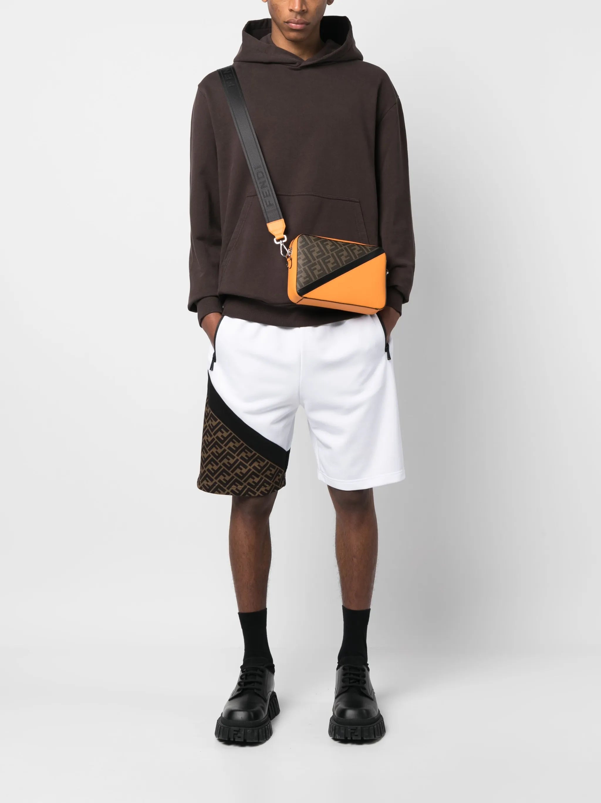 FF-print leather messenger bag