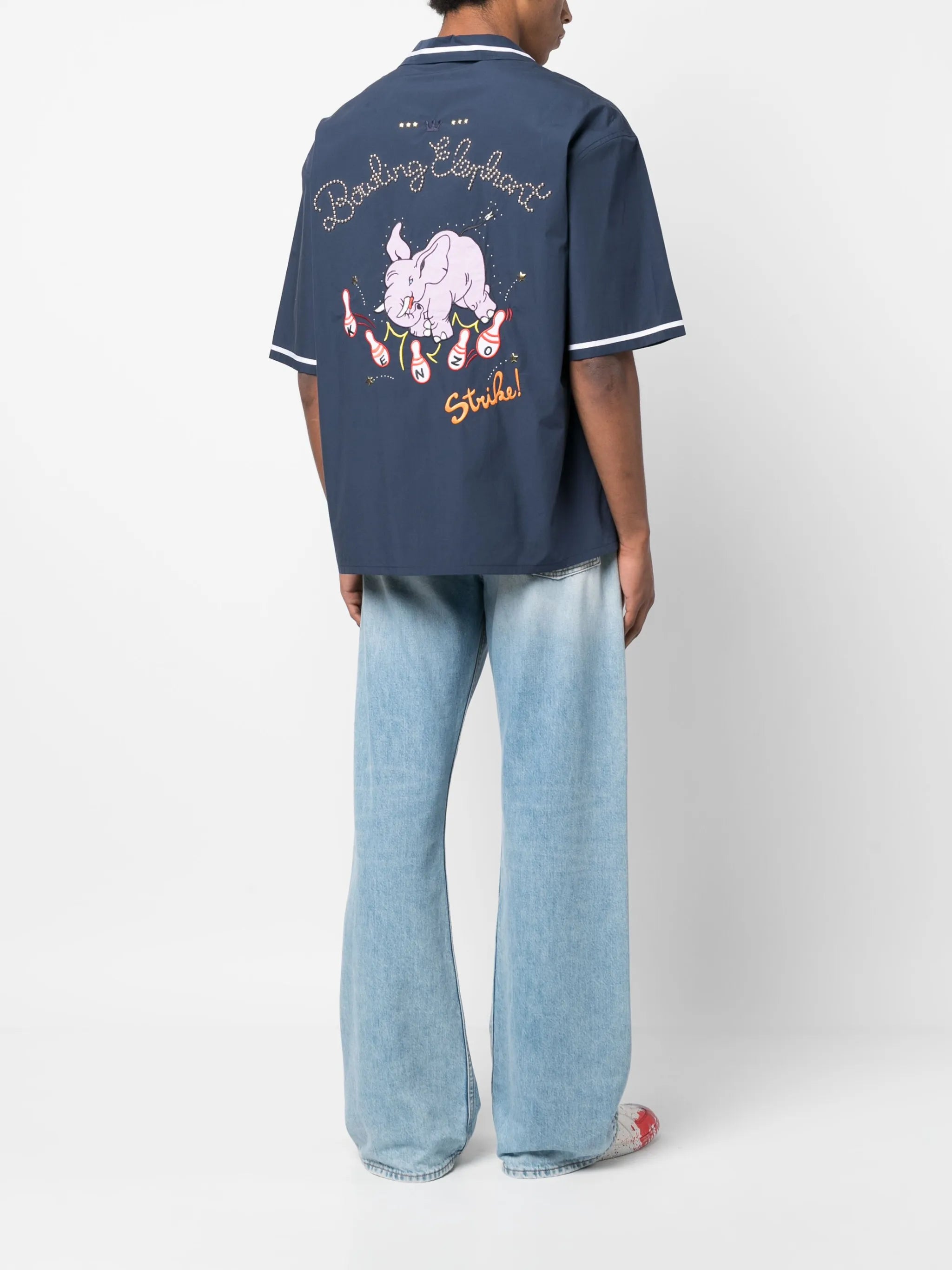 Bowling Elephant-embroidered poplin shirt