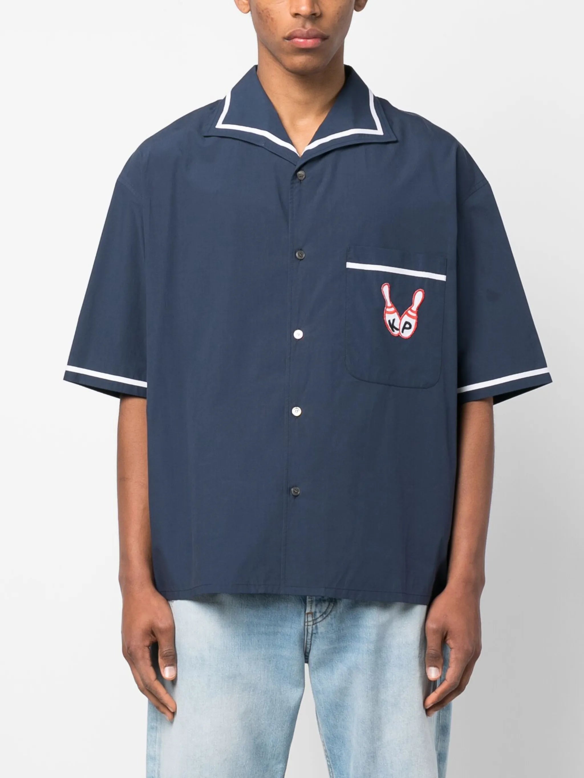 Bowling Elephant-embroidered poplin shirt