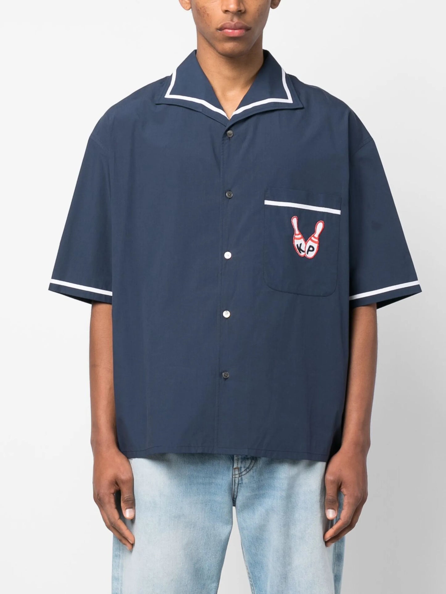 Bowling Elephant-embroidered poplin shirt