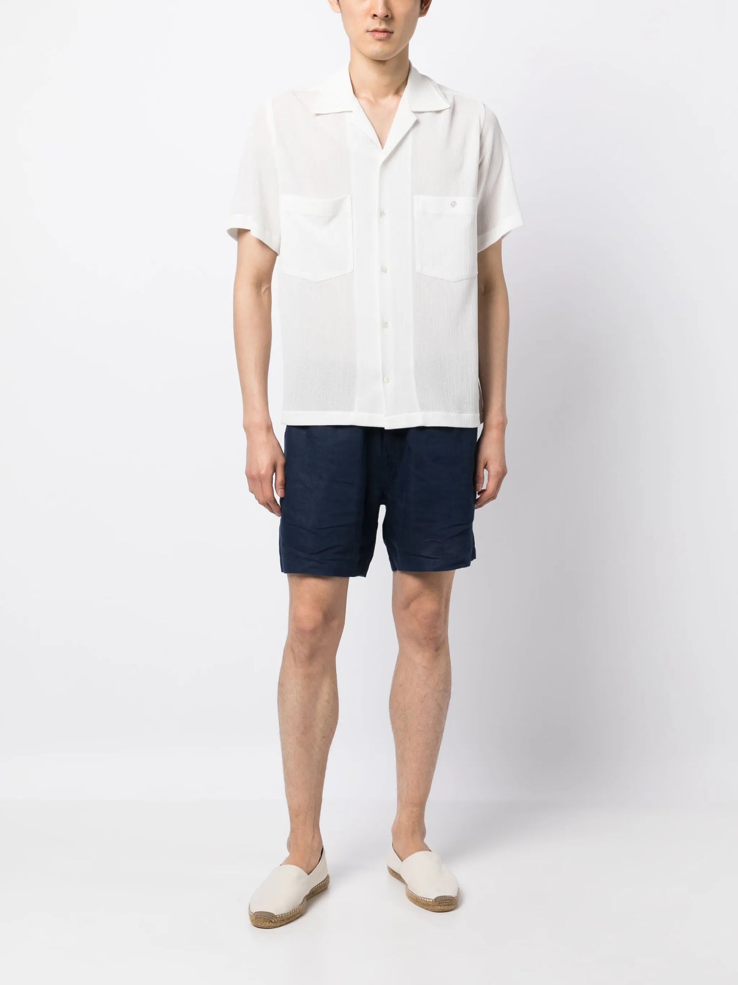 logo-embroidered linen deck shorts