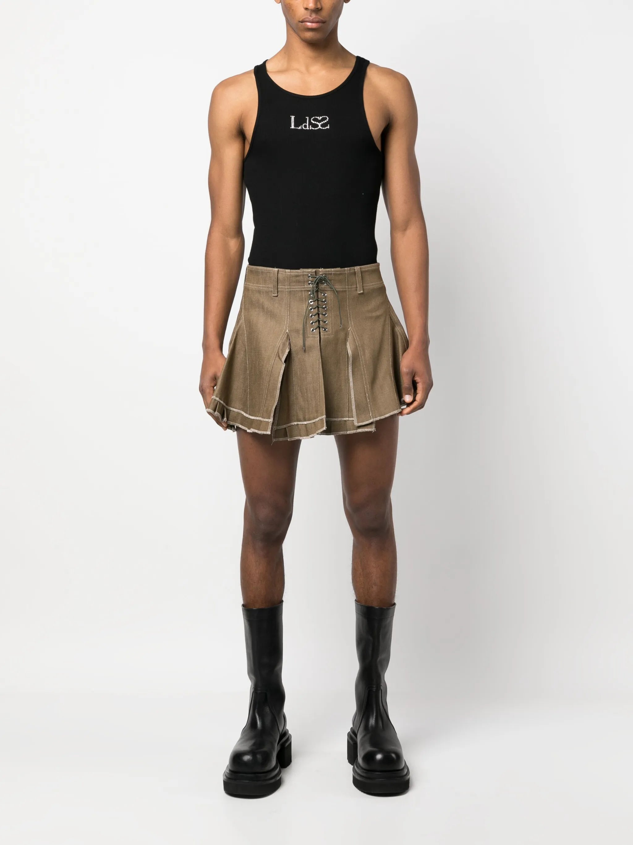 pleated cotton-twill miniskirt