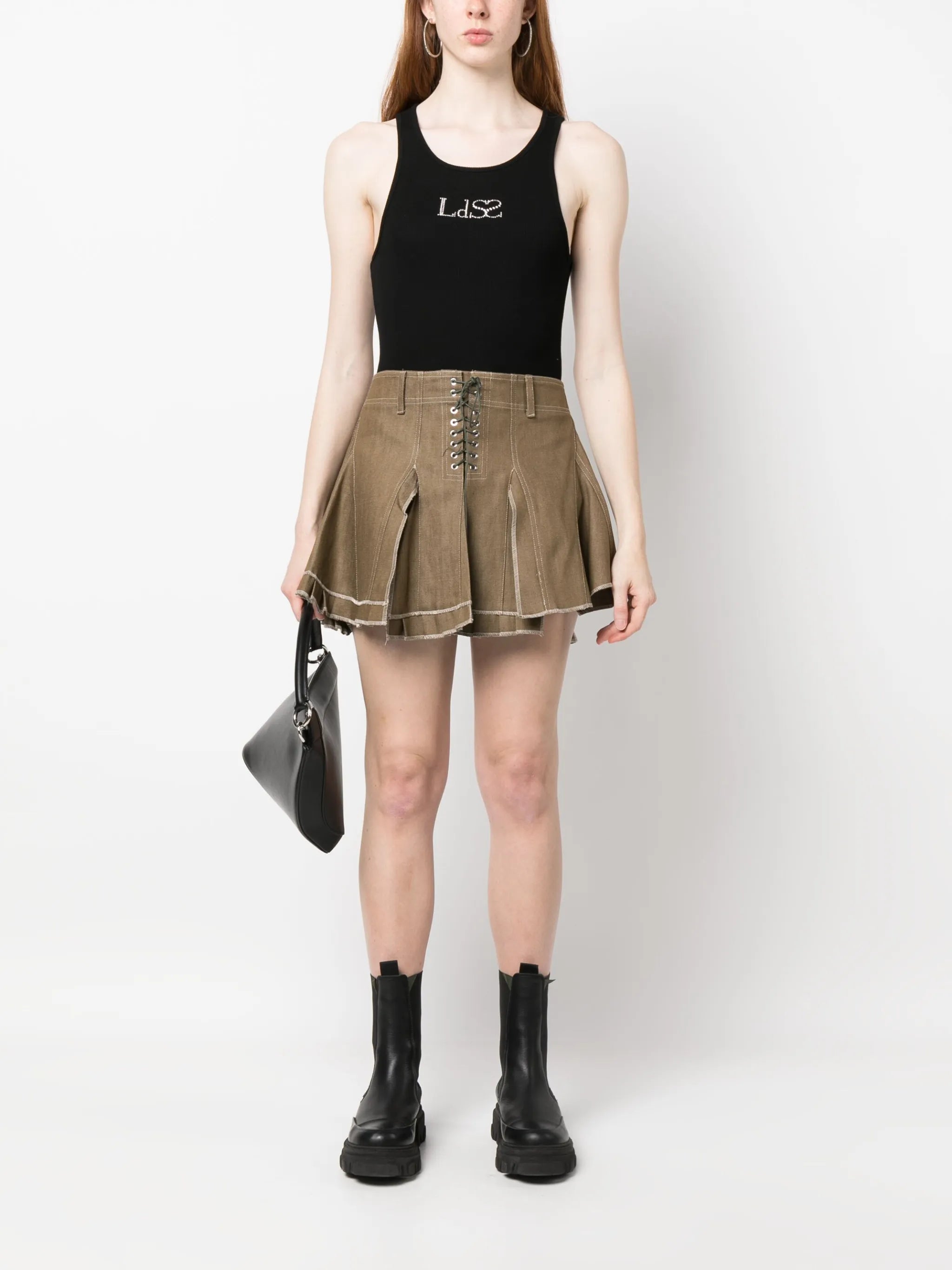 pleated cotton-twill miniskirt