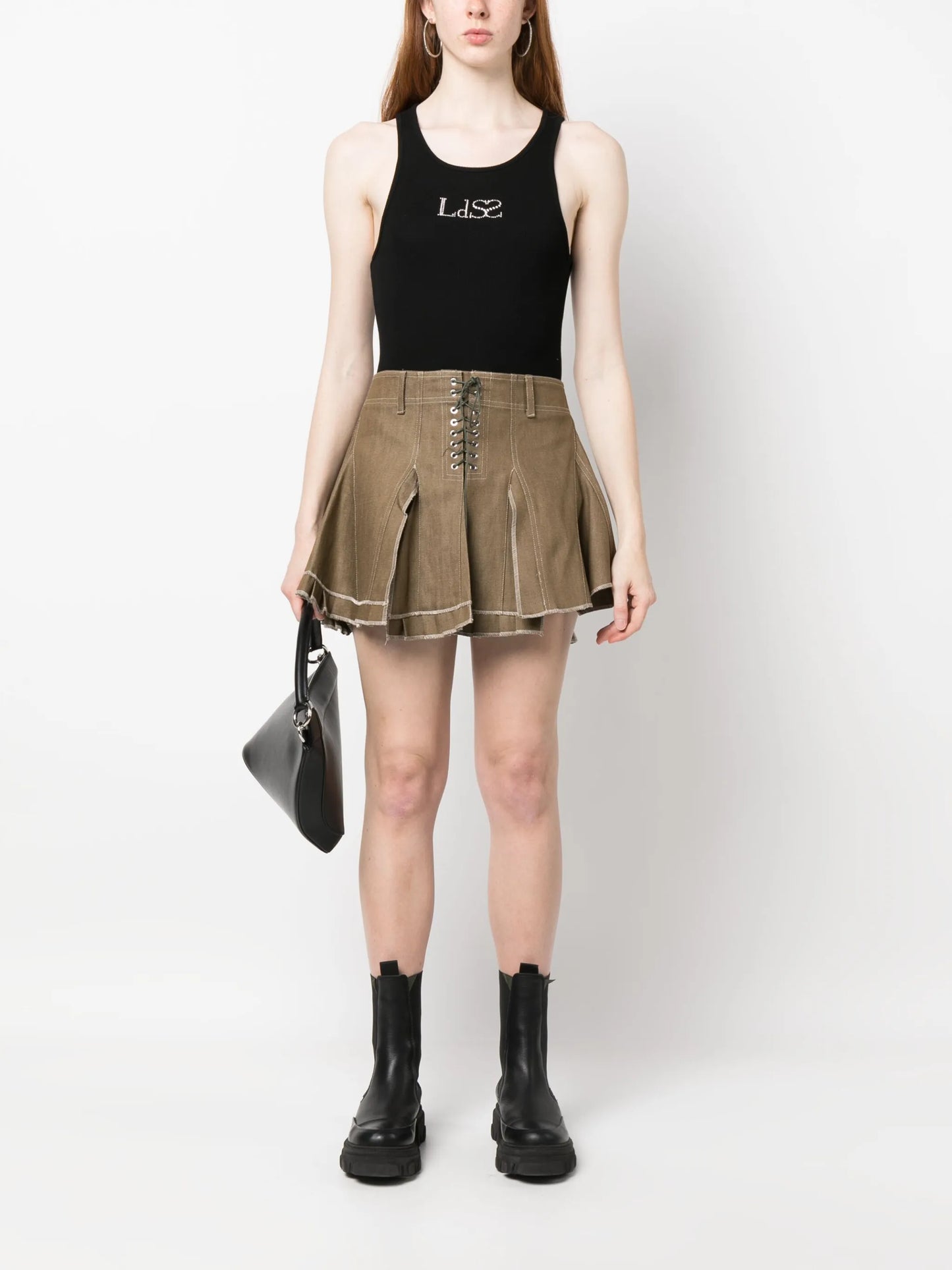 pleated cotton-twill miniskirt