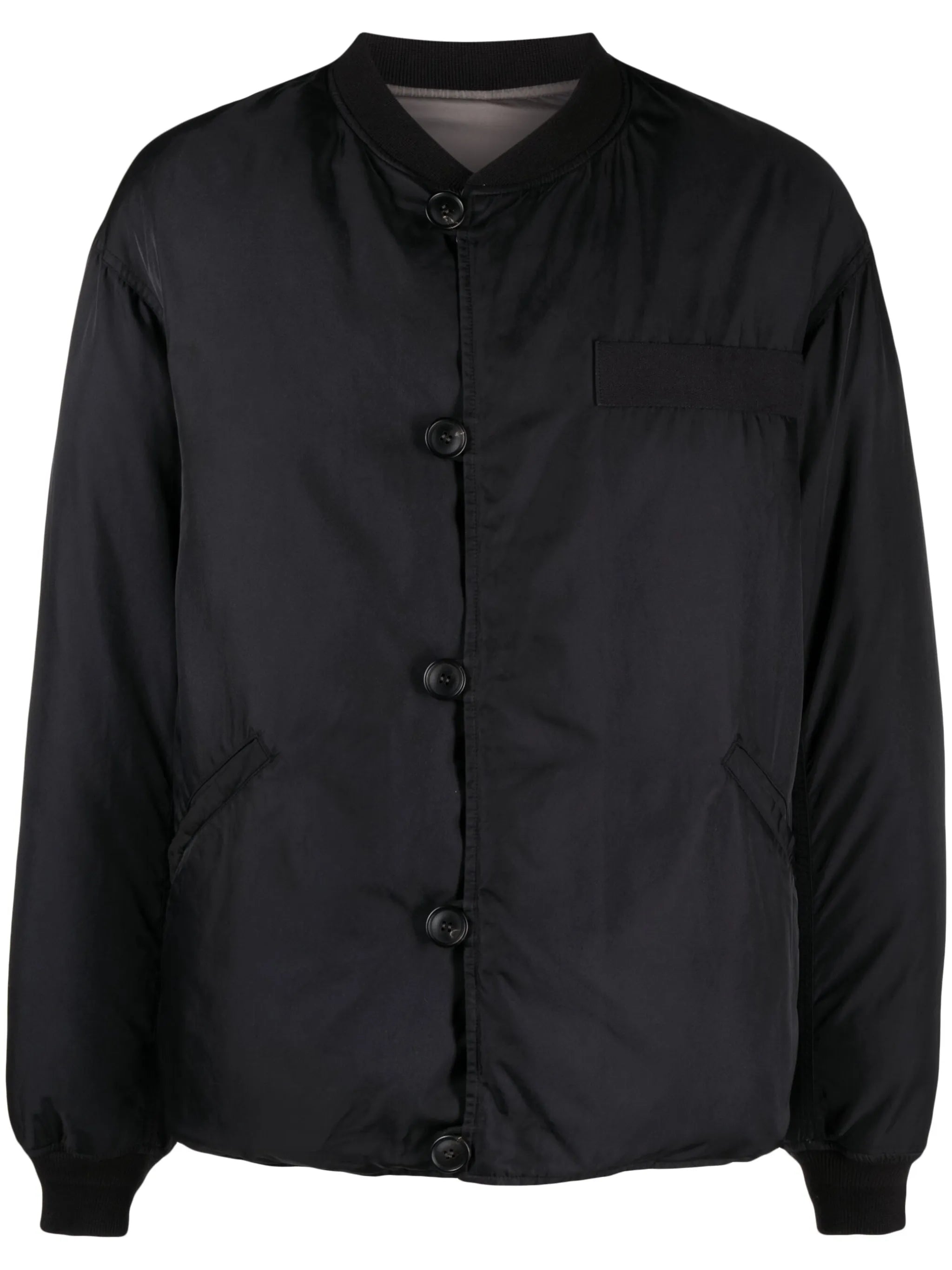 baseball-collar padded bomber jacket