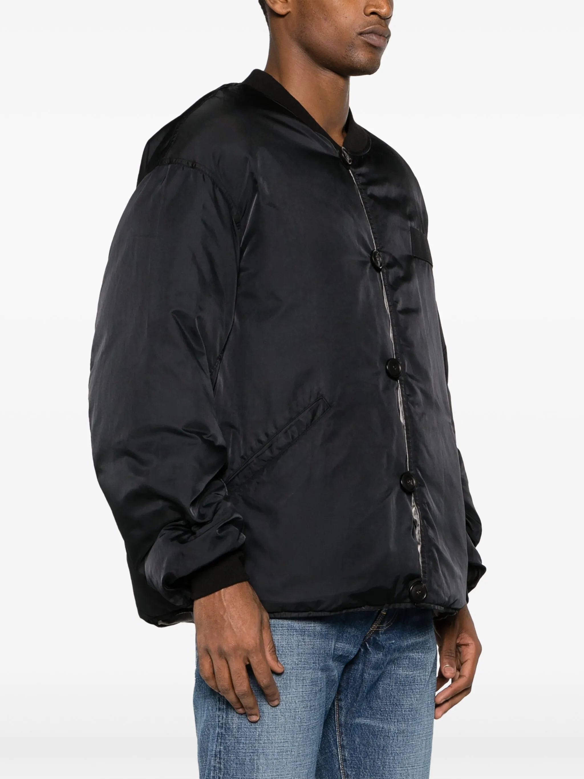 baseball-collar padded bomber jacket