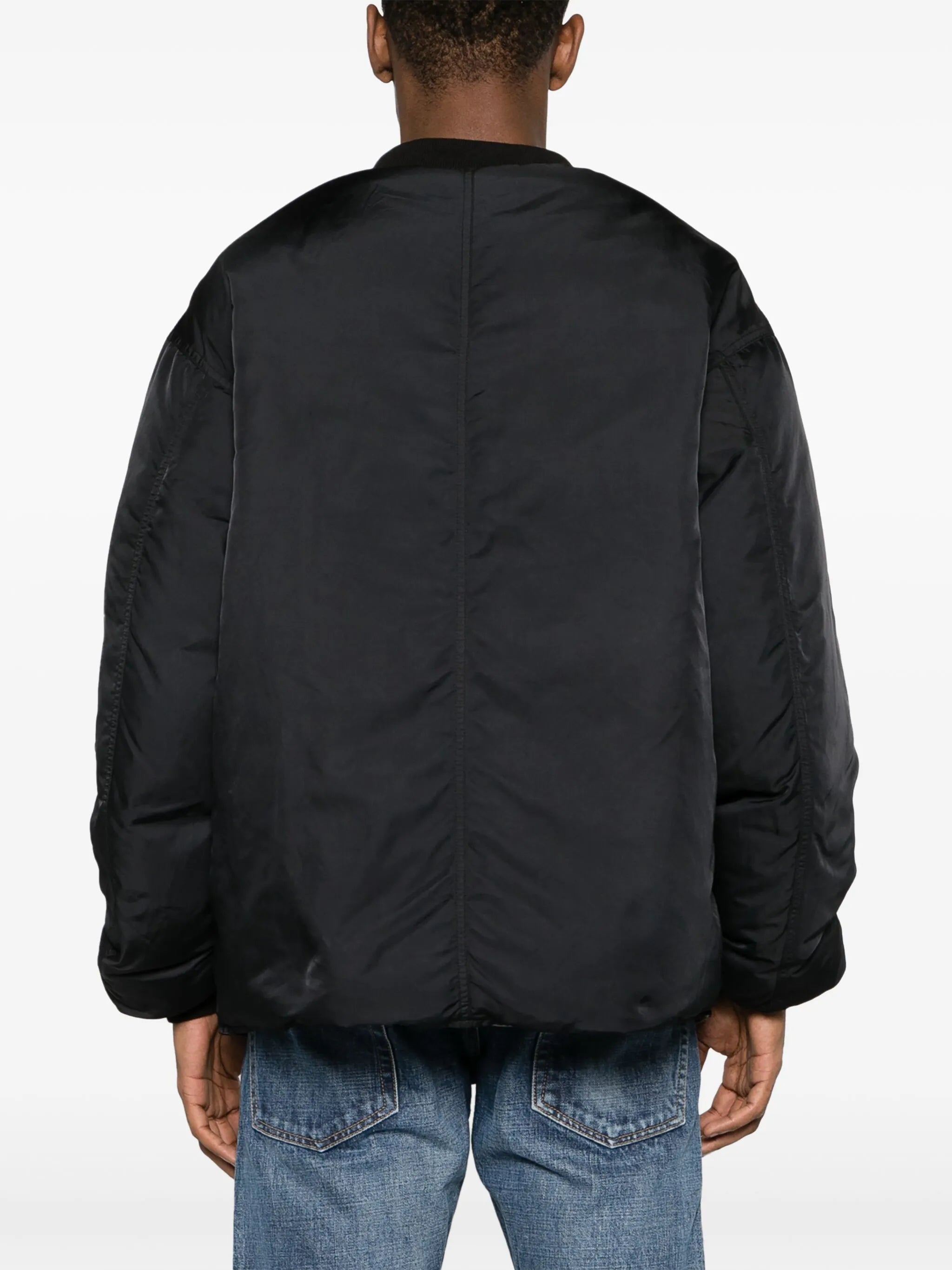 baseball-collar padded bomber jacket