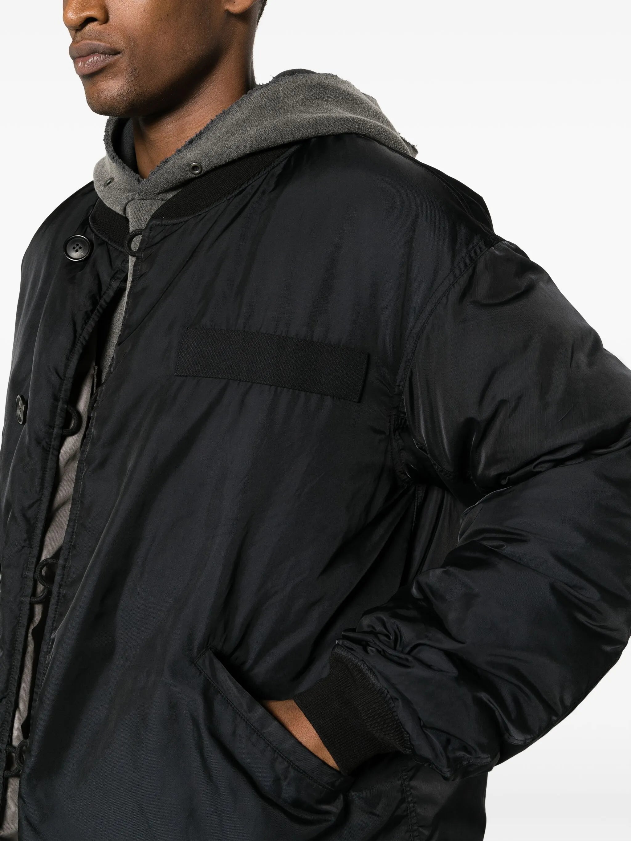 baseball-collar padded bomber jacket