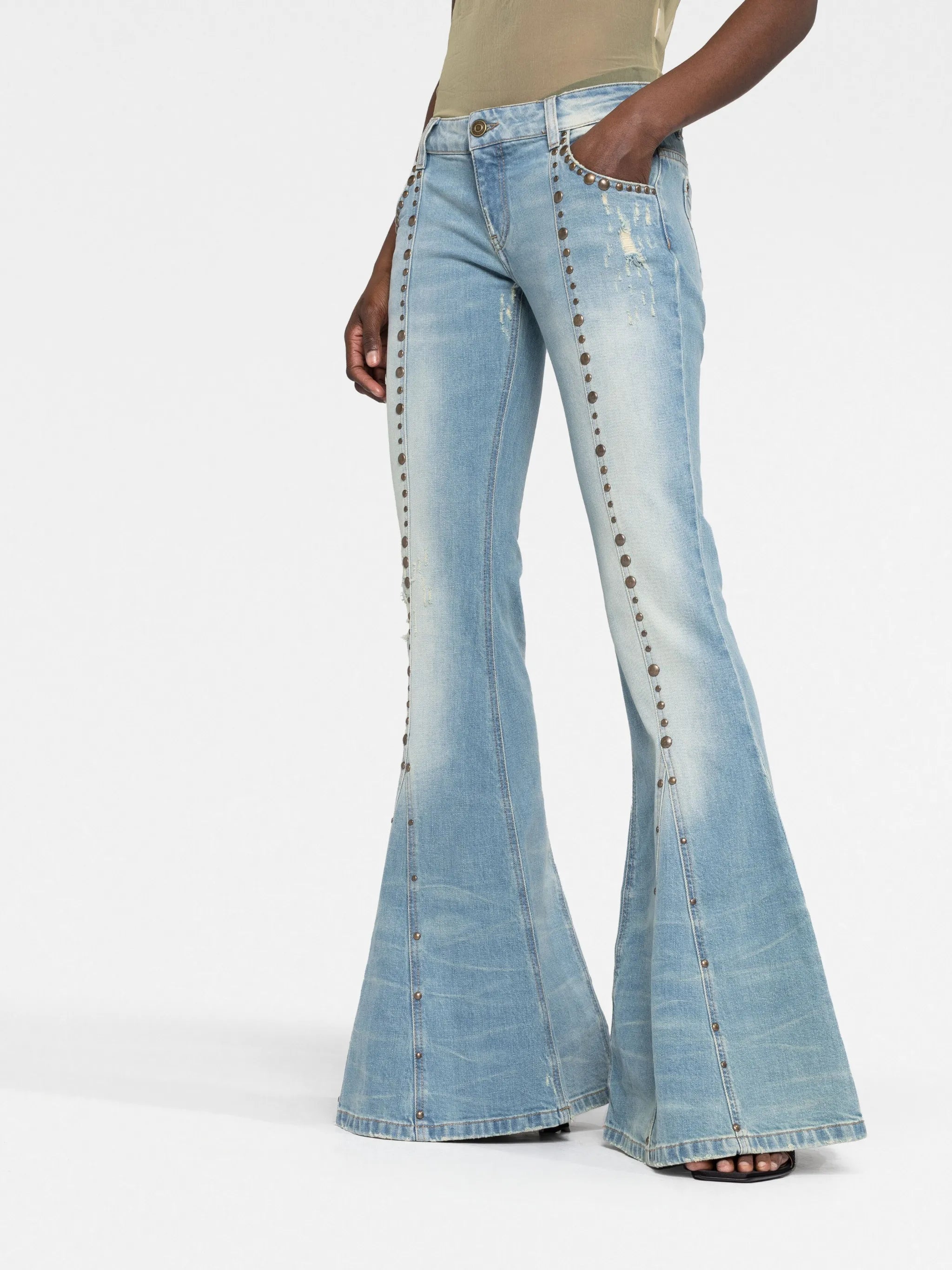 stud-detail flared jeans